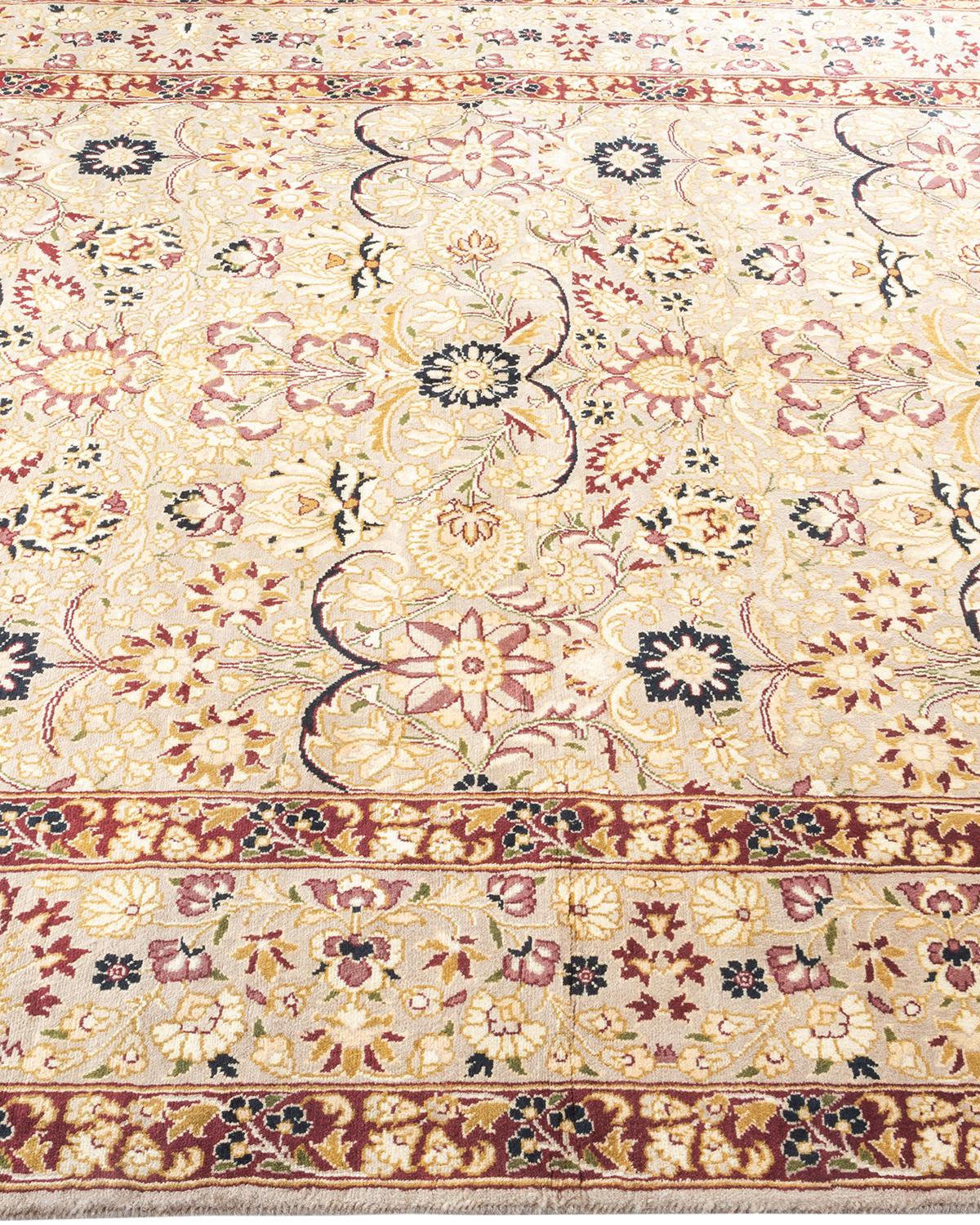 One of a Kind Hand Knotted Traditional Oriental Mogul Ivory Area Rug In New Condition For Sale In Norwalk, CT