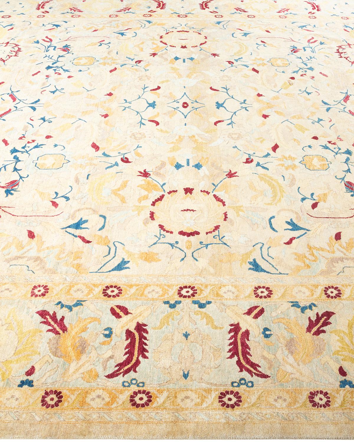 One of a Kind Hand Knotted Traditional Oriental Mogul Ivory Area Rug In New Condition For Sale In Norwalk, CT