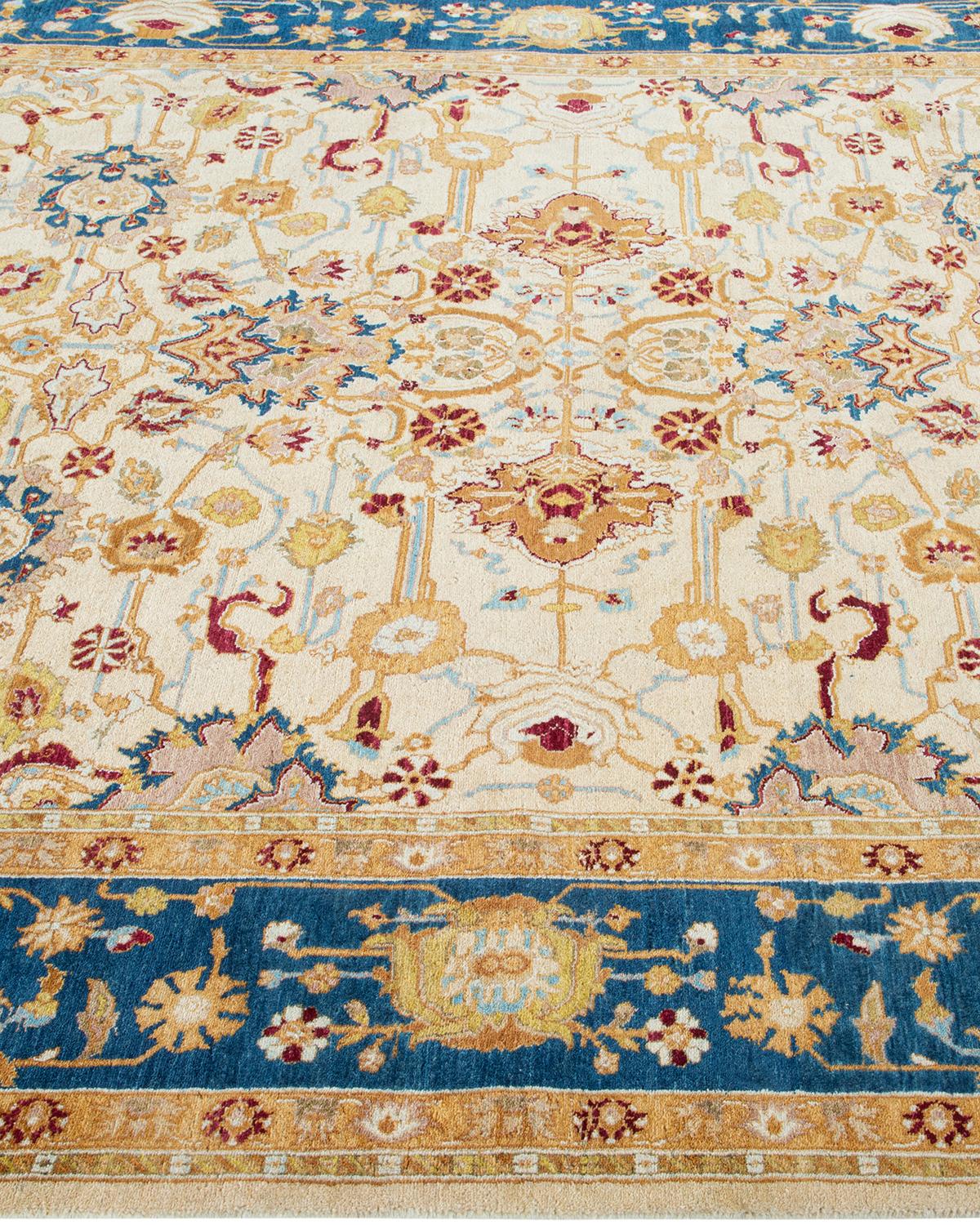 One of a Kind Hand Knotted Traditional Oriental Mogul Ivory Area Rug In New Condition For Sale In Norwalk, CT