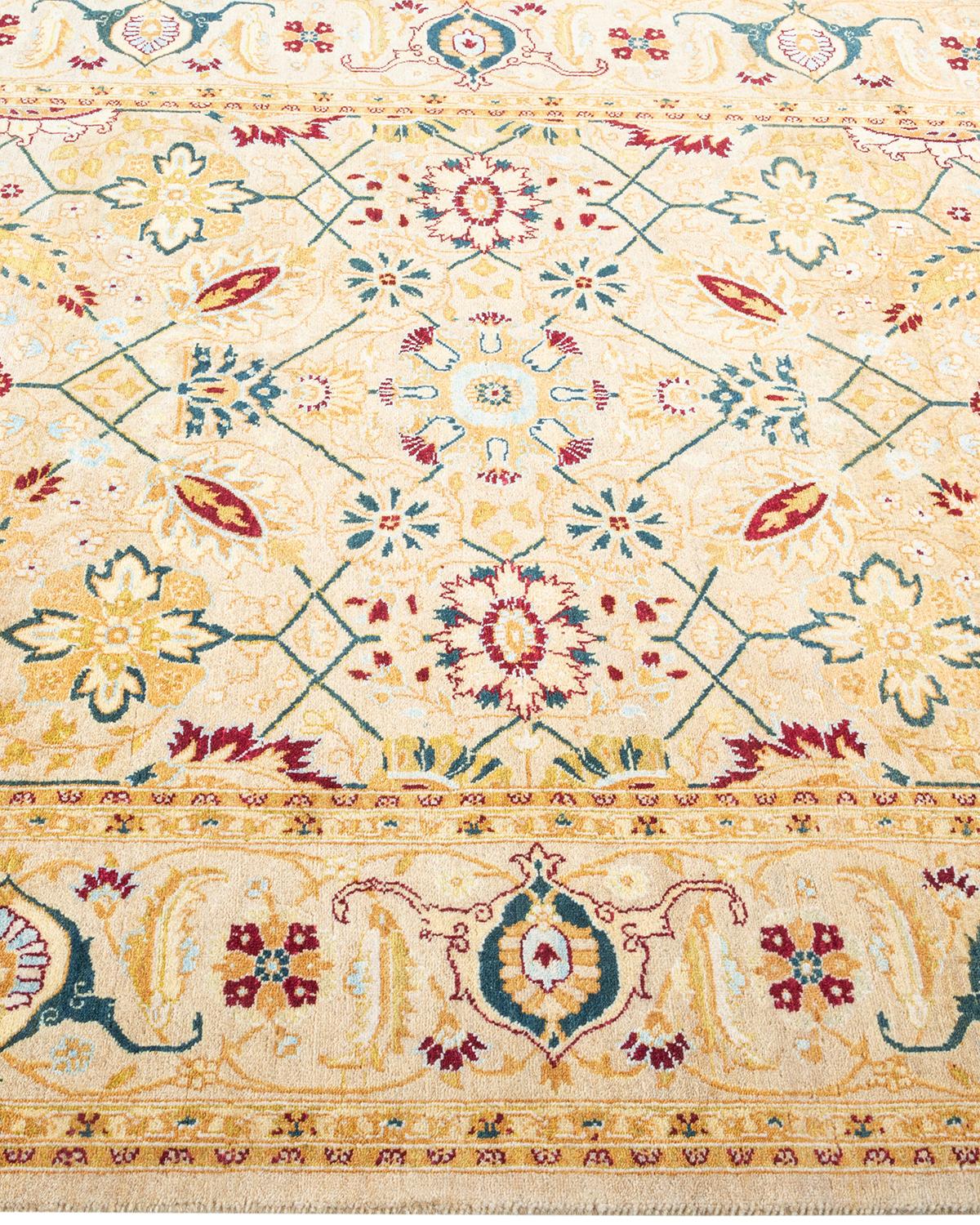 One of Kind Hand Knotted Traditional Oriental Mogul Ivory Area Rug In New Condition For Sale In Norwalk, CT