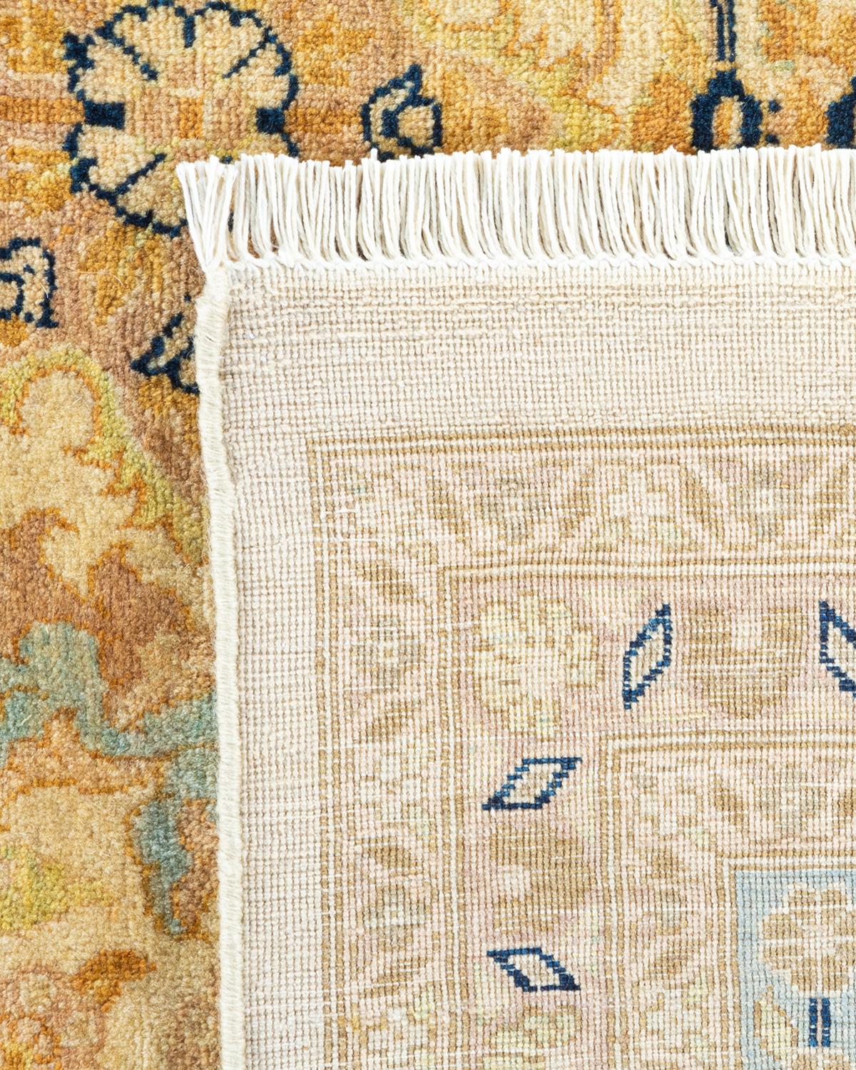 Einzigartiger handgeknpfter traditioneller orientalischer Mogul-Teppich in Elfenbein (21. Jahrhundert und zeitgenössisch)