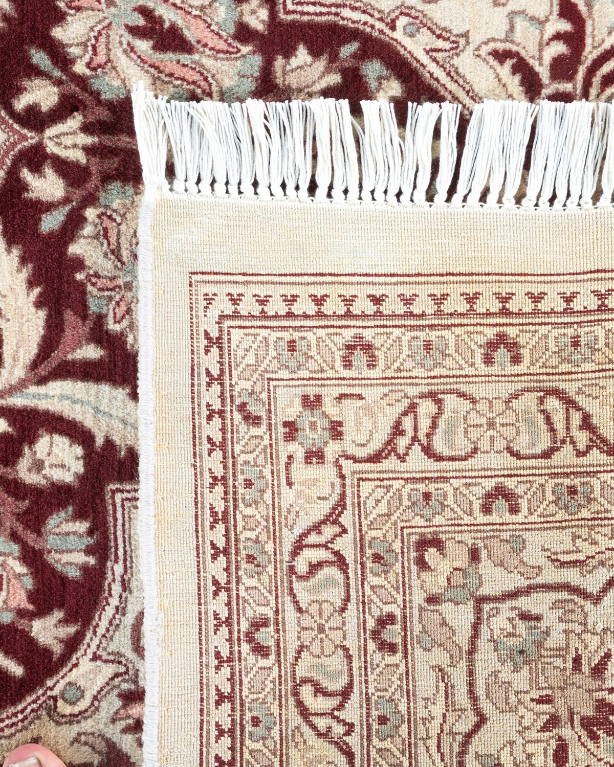 Contemporary One of a Kind Hand Knotted Traditional Oriental Mogul Ivory Area Rug For Sale