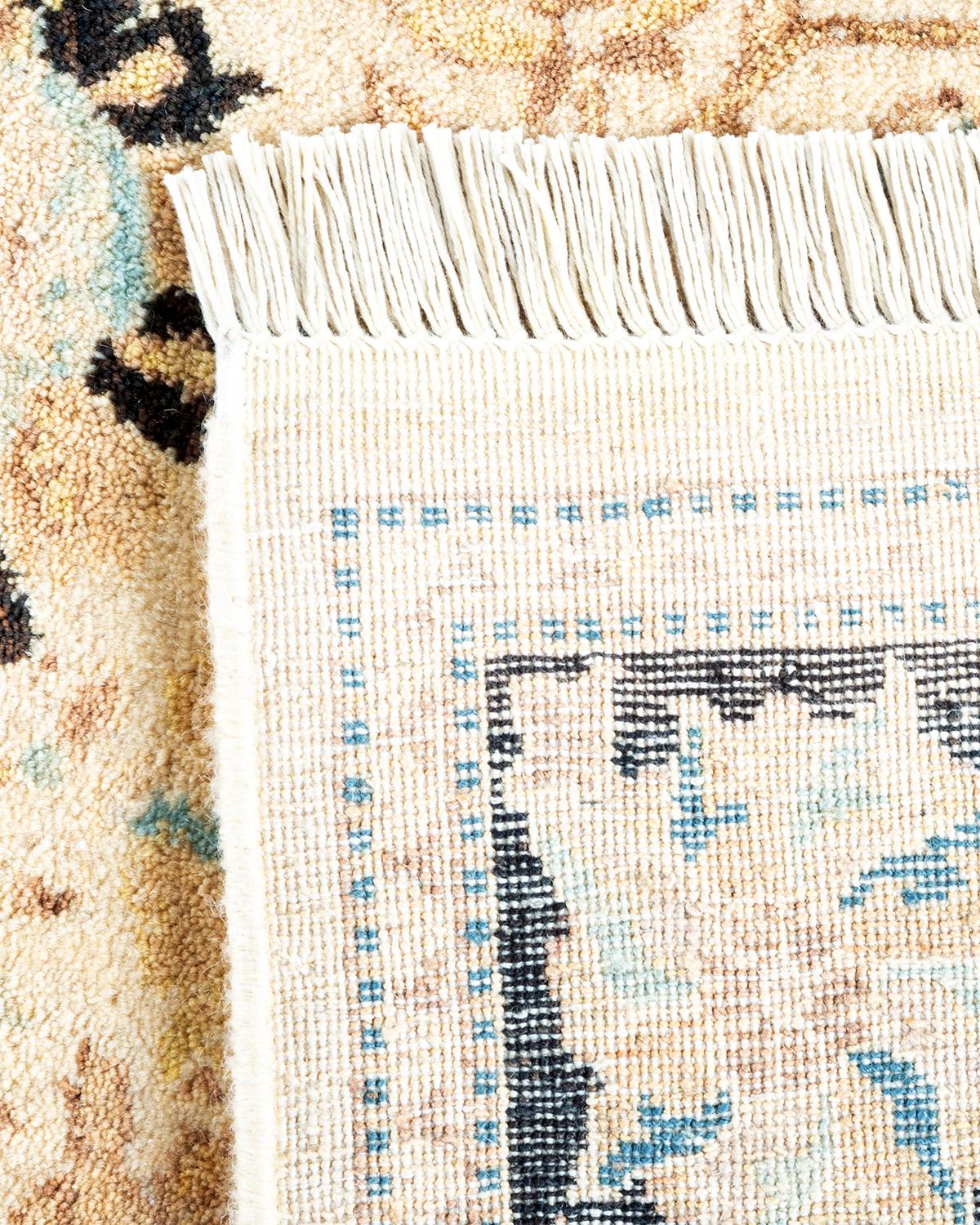 Contemporary One of a Kind Hand Knotted Traditional Oriental Mogul Ivory Area Rug For Sale