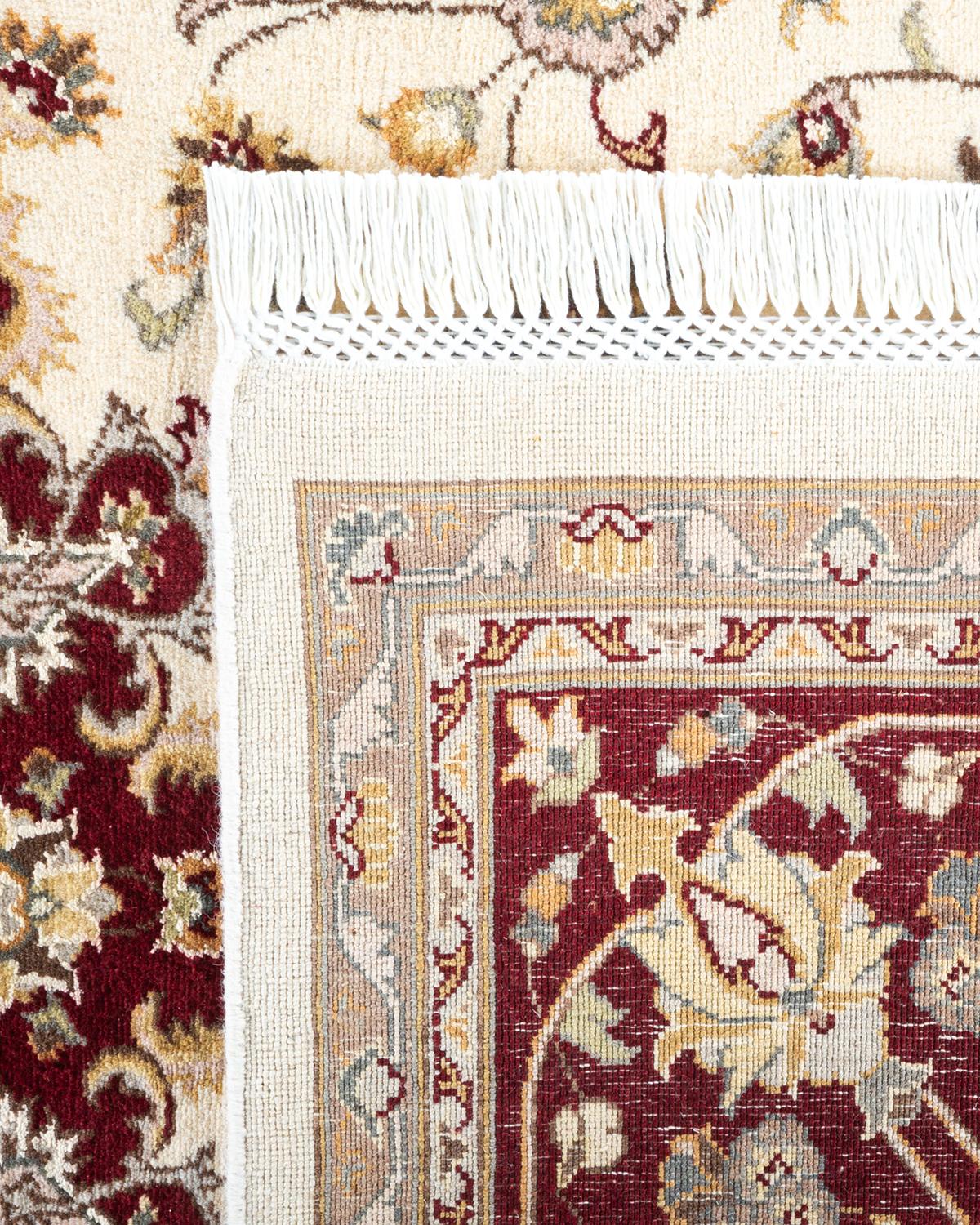 Contemporary One of a Kind Hand Knotted Traditional Oriental Mogul Ivory Area Rug For Sale