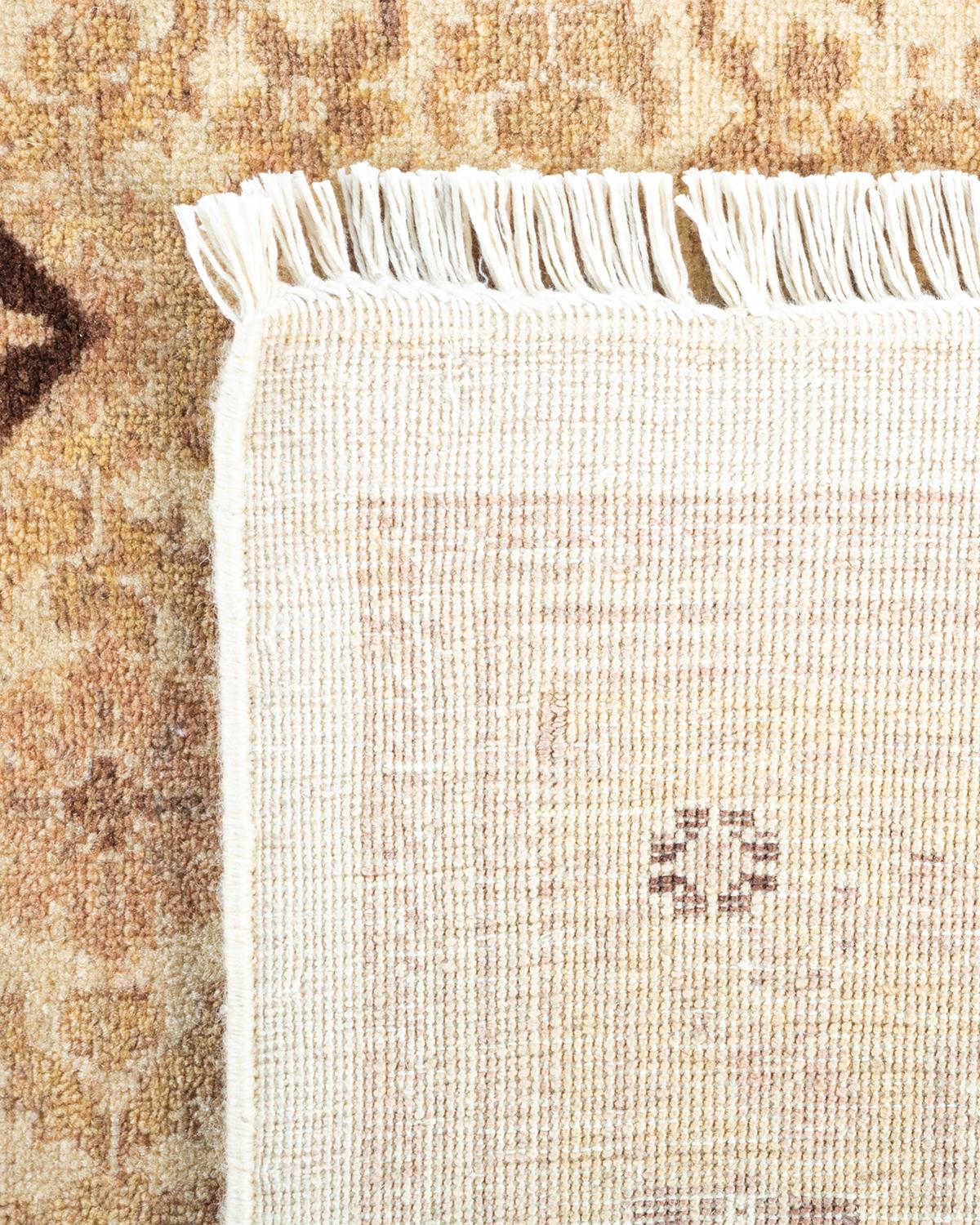 Contemporary One of a Kind Hand Knotted Traditional Oriental Mogul Ivory Area Rug For Sale