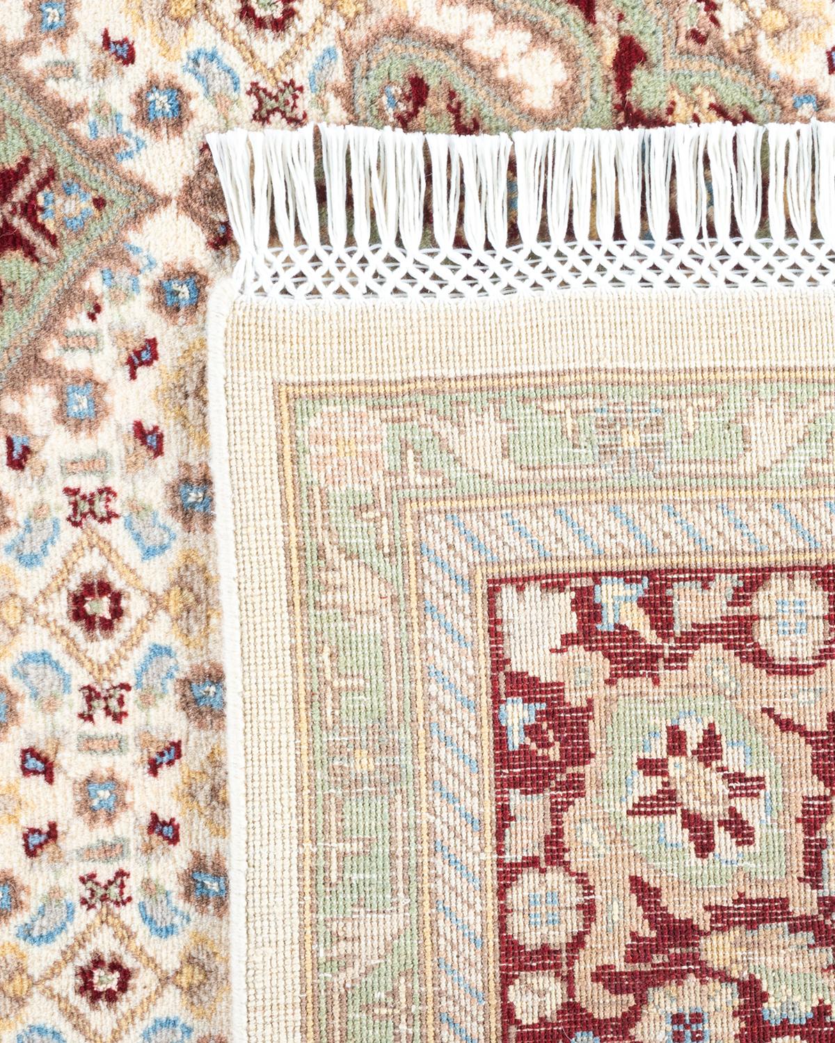 Contemporary One of a Kind Hand Knotted Traditional Oriental Mogul Ivory Area Rug For Sale