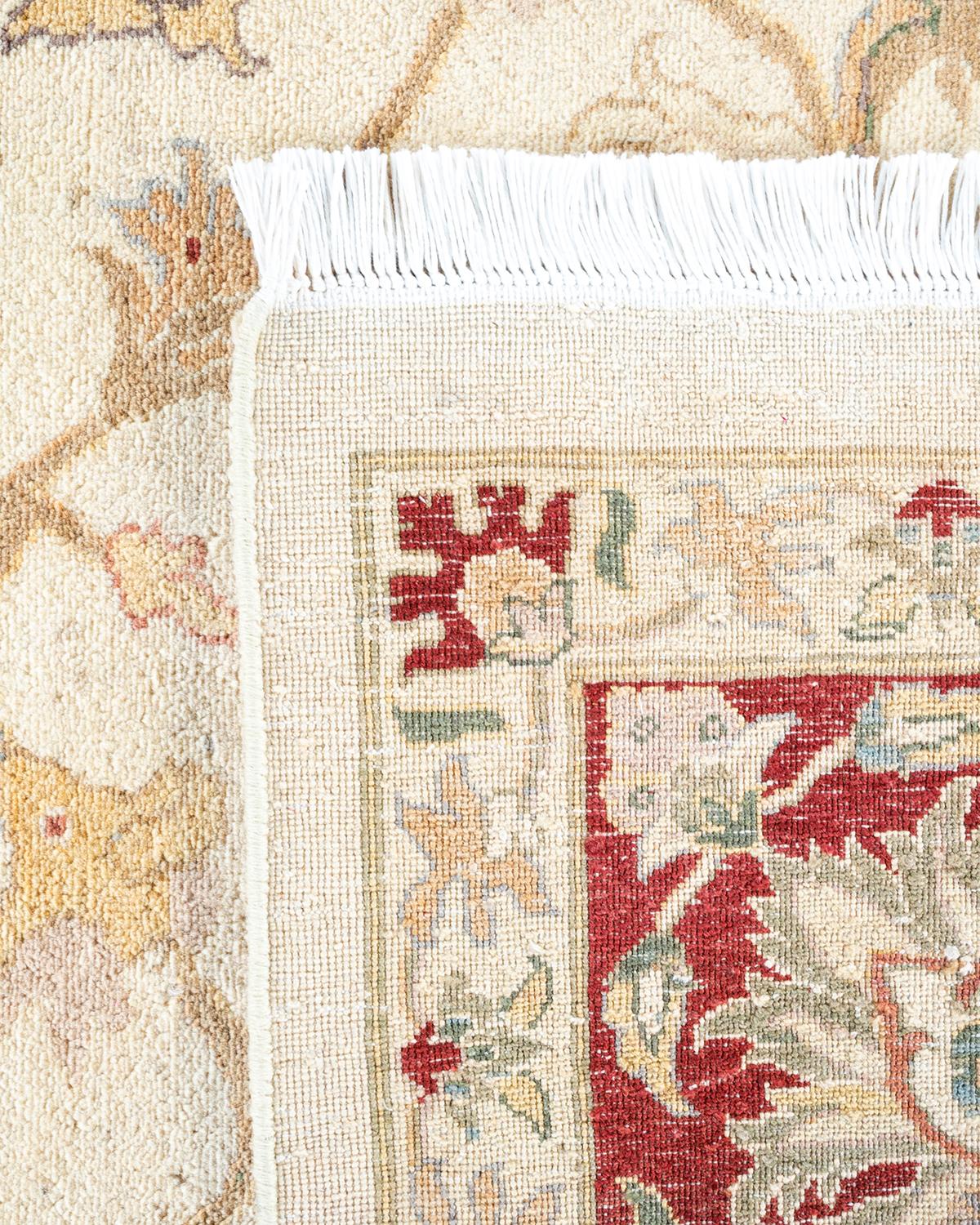 Contemporary One of a Kind Hand Knotted Traditional Oriental Mogul Ivory Area Rug For Sale