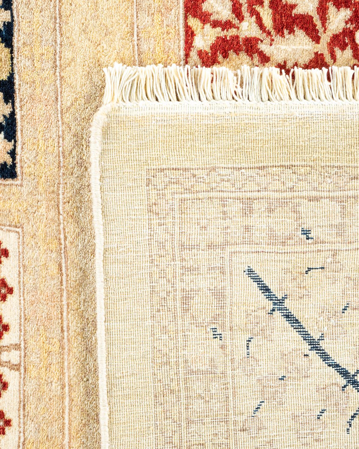 Contemporary One of a Kind Hand Knotted Traditional Oriental Mogul Ivory Area Rug For Sale