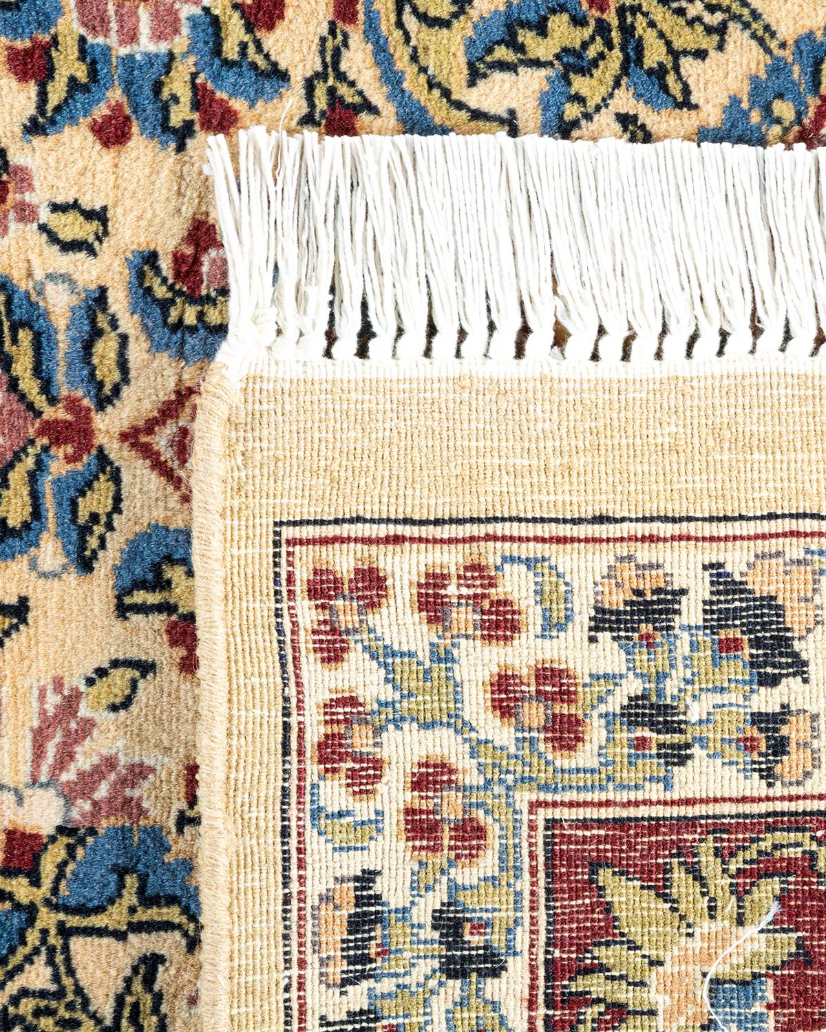Einzigartiger handgeknpfter traditioneller orientalischer Mogul-Teppich in Elfenbein (21. Jahrhundert und zeitgenössisch)