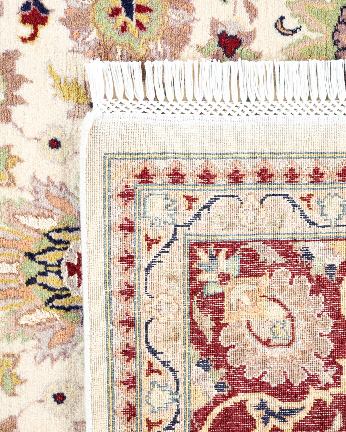 Contemporary One of a Kind Hand Knotted Traditional Oriental Mogul Ivory Area Rug For Sale