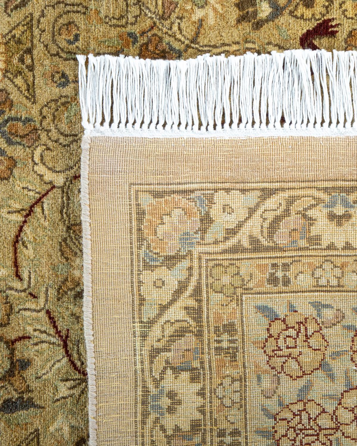 Contemporary One of Kind Hand Knotted Traditional Oriental Mogul Ivory Area Rug For Sale
