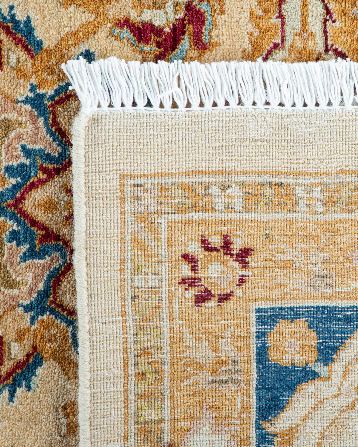 Contemporary One of a Kind Hand Knotted Traditional Oriental Mogul Ivory Area Rug For Sale