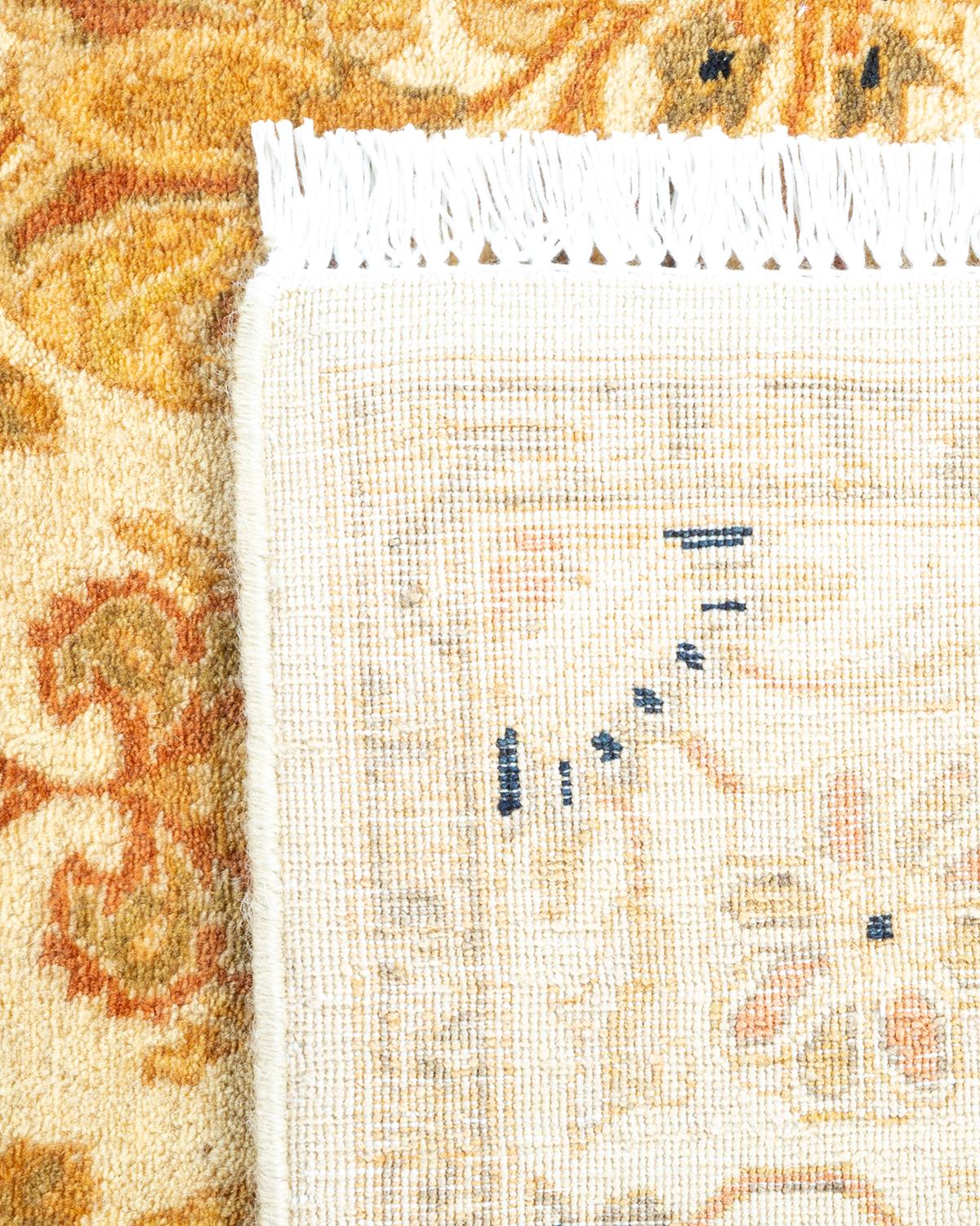 Contemporary One of a Kind Hand Knotted Traditional Oriental Mogul Ivory Area Rug For Sale