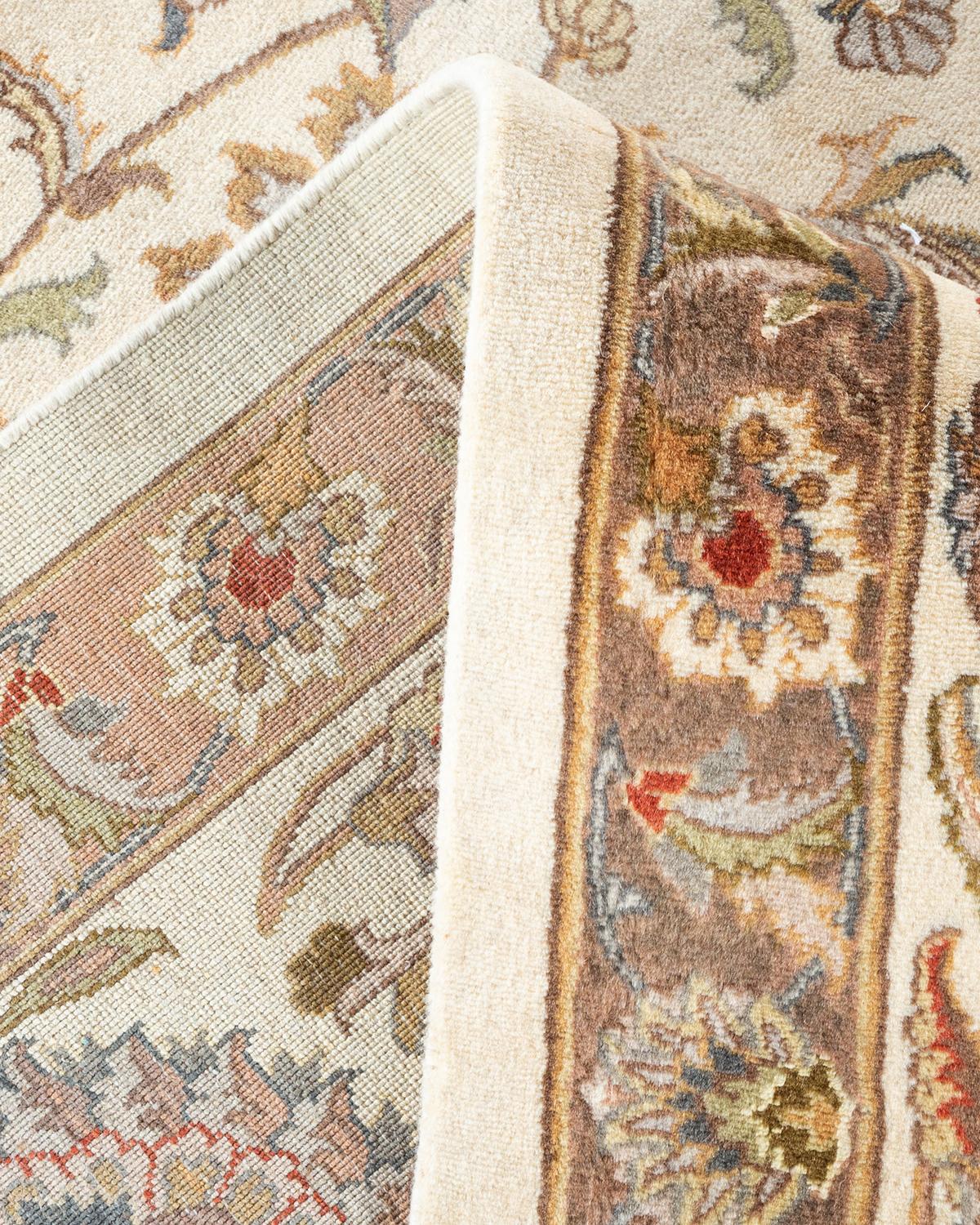 Einzigartiger handgeknpfter traditioneller orientalischer Mogul-Teppich in Elfenbein (Wolle) im Angebot