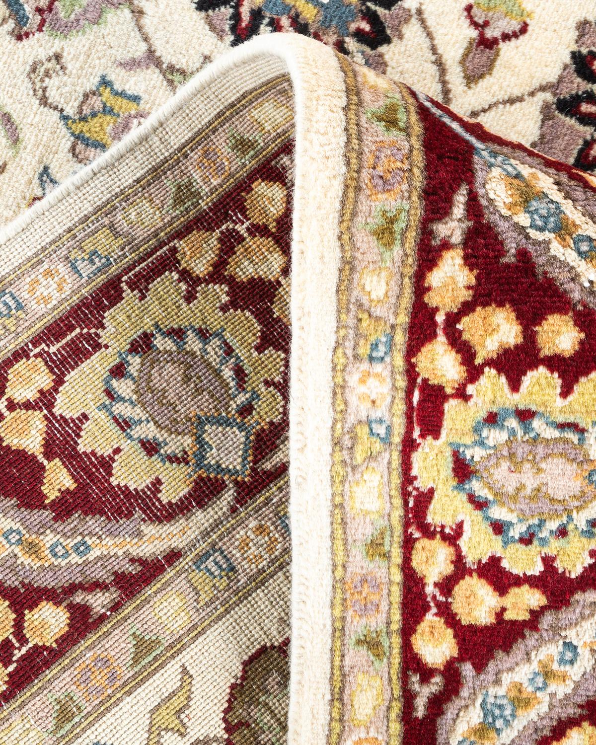 Einzigartiger handgeknpfter traditioneller orientalischer Mogul-Teppich in Elfenbein (Wolle) im Angebot
