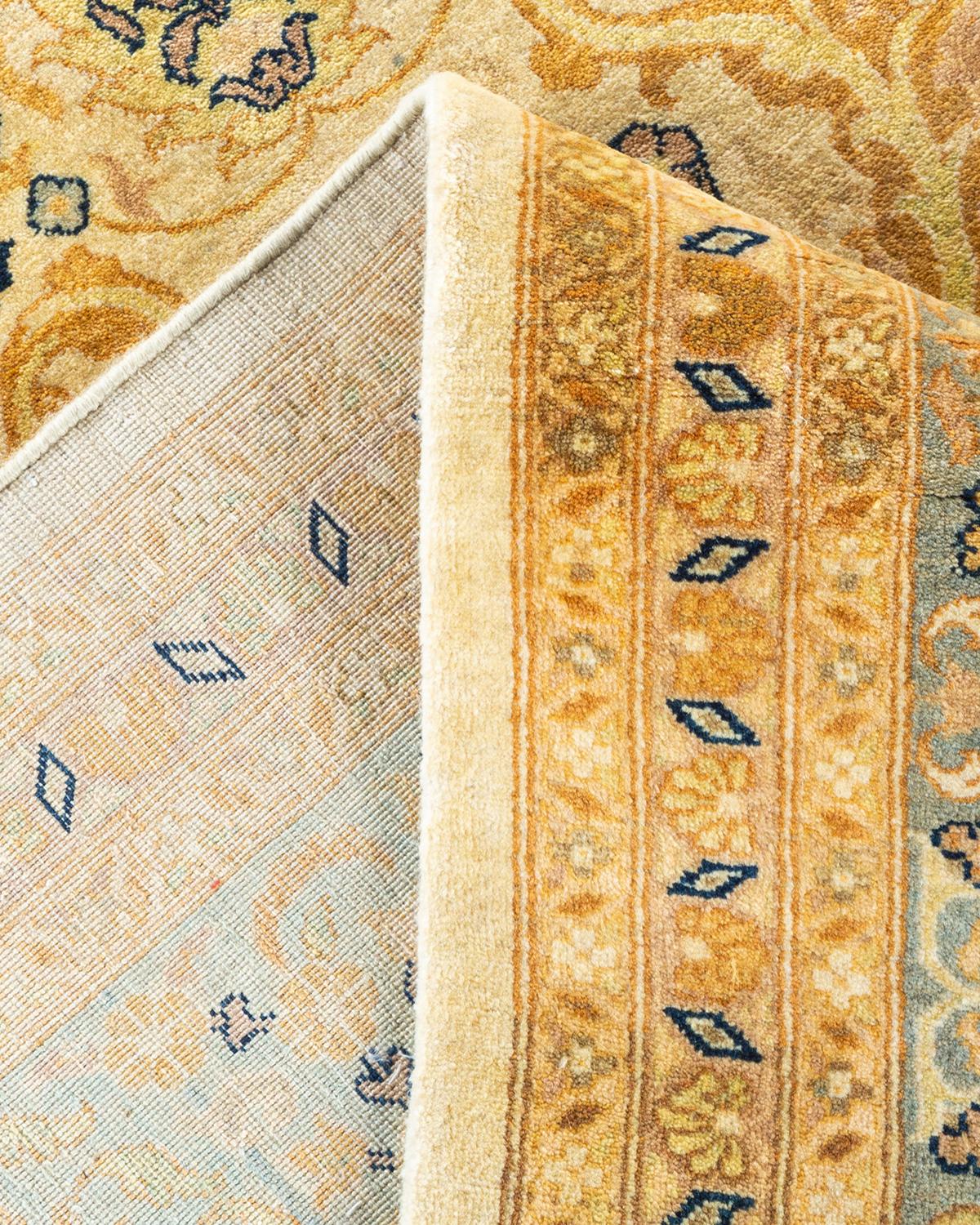 Einzigartiger handgeknpfter traditioneller orientalischer Mogul-Teppich in Elfenbein (Wolle)