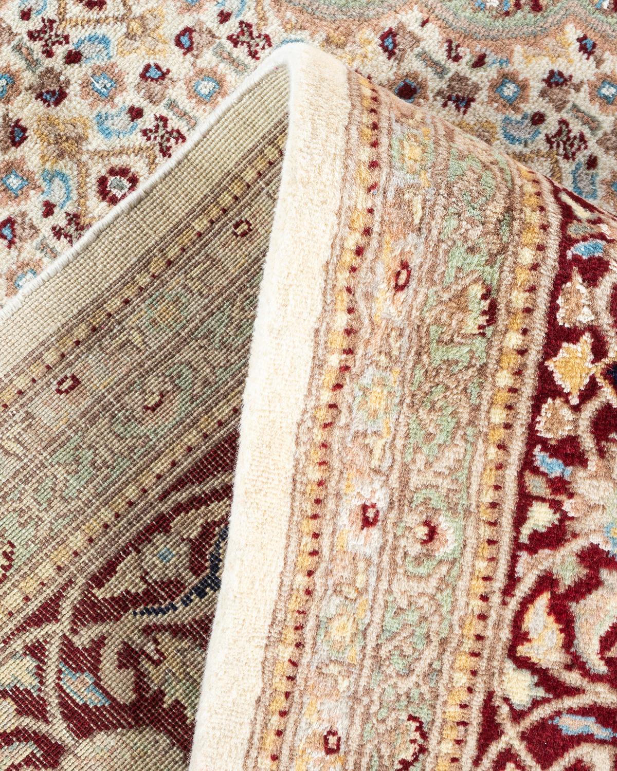 Einzigartiger handgeknpfter traditioneller orientalischer Mogul-Teppich in Elfenbein (Wolle) im Angebot