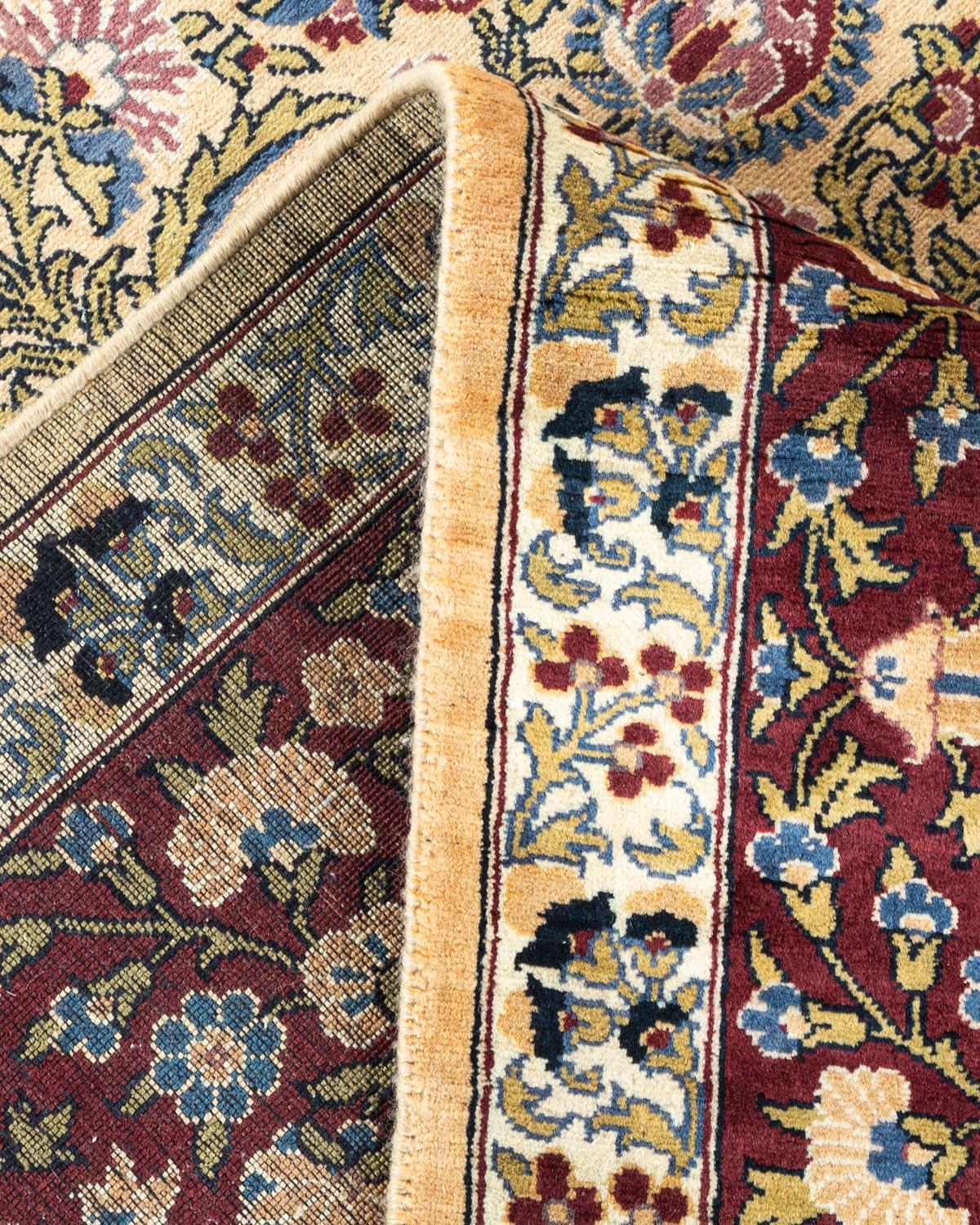 Wool One of a Kind Hand Knotted Traditional Oriental Mogul Ivory Area Rug For Sale