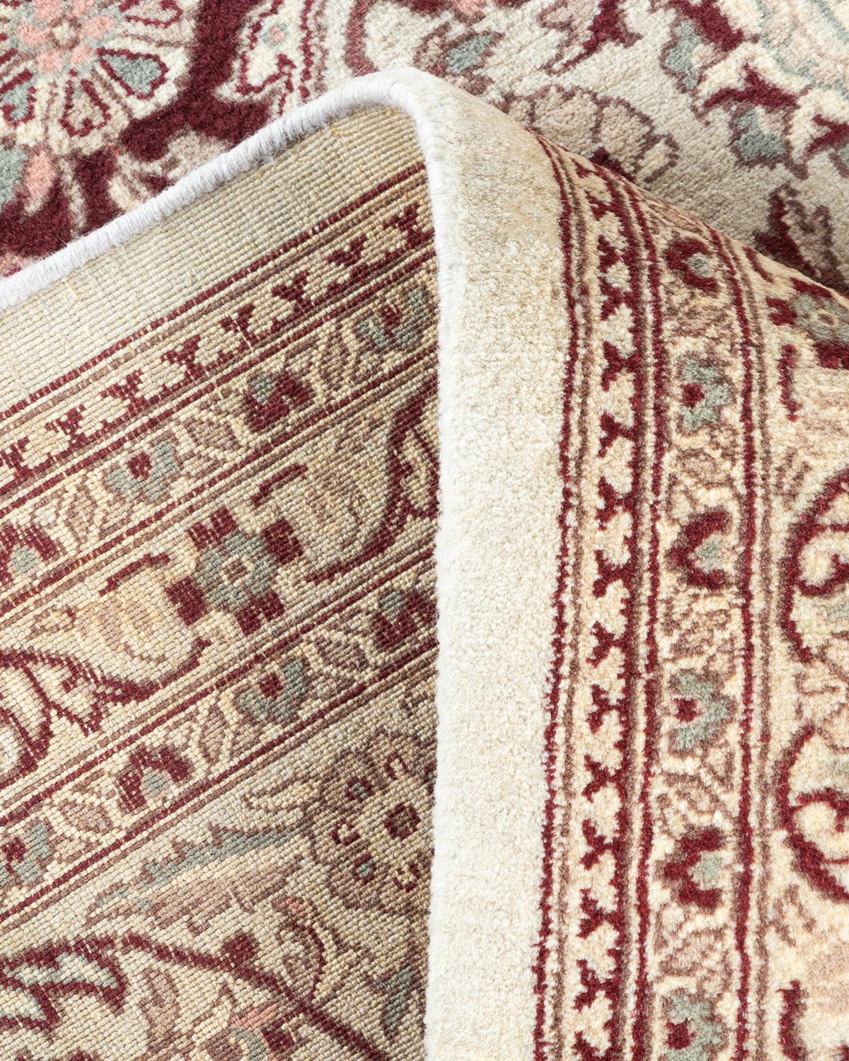 Wool One of a Kind Hand Knotted Traditional Oriental Mogul Ivory Area Rug For Sale