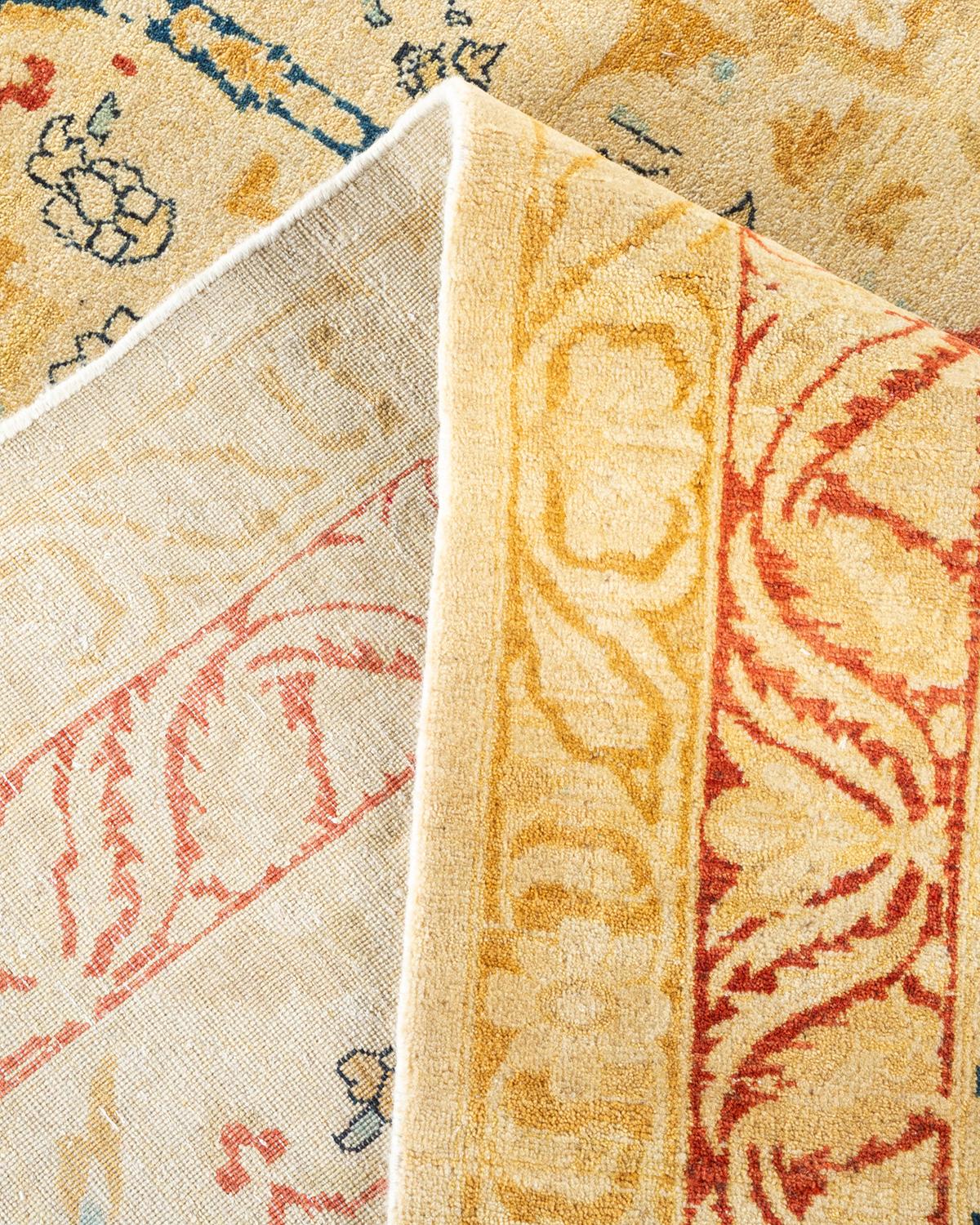 Einzigartiger handgeknpfter traditioneller orientalischer Mogul-Teppich in Elfenbein (Wolle) im Angebot