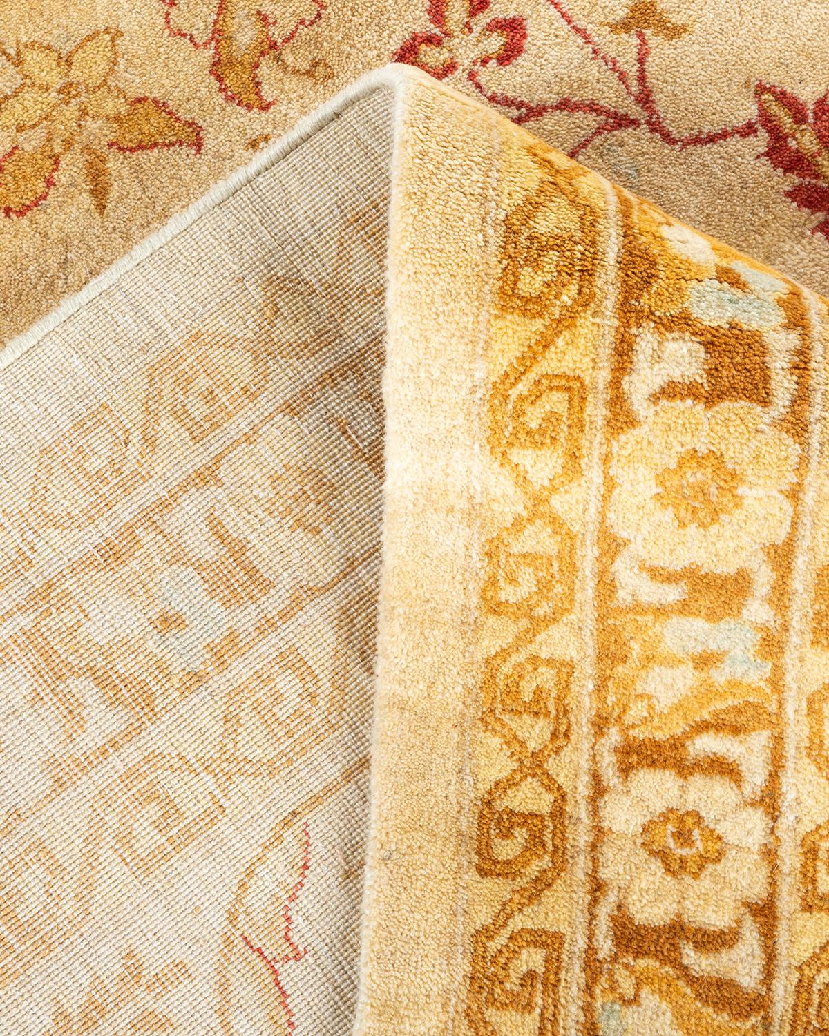 Einzigartiger handgeknpfter traditioneller orientalischer Mogul-Teppich in Elfenbein (Wolle) im Angebot