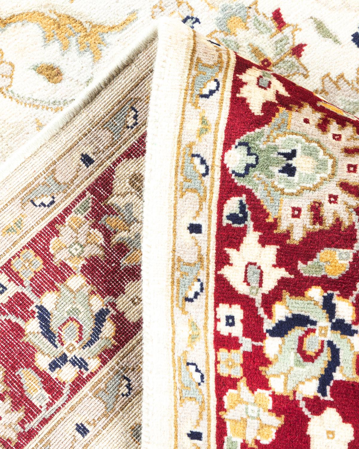 Einzigartiger handgeknpfter traditioneller orientalischer Mogul-Teppich in Elfenbein (Wolle) im Angebot