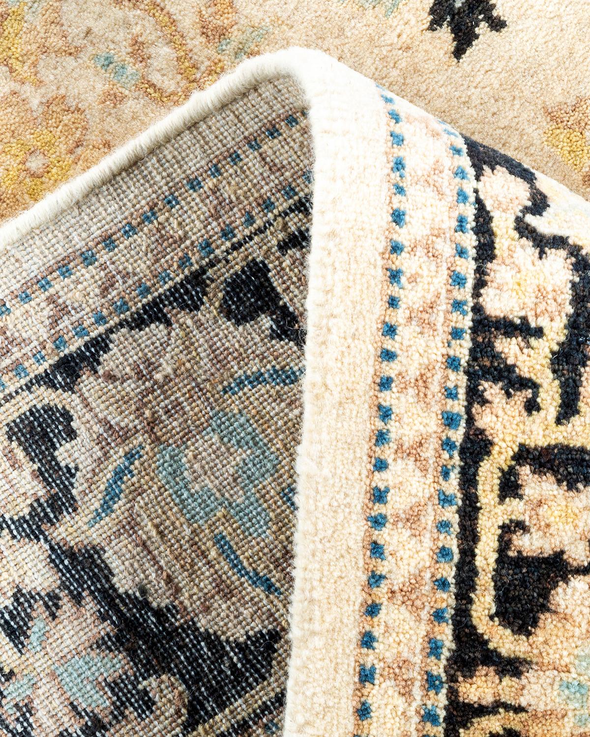 Wool One of a Kind Hand Knotted Traditional Oriental Mogul Ivory Area Rug For Sale