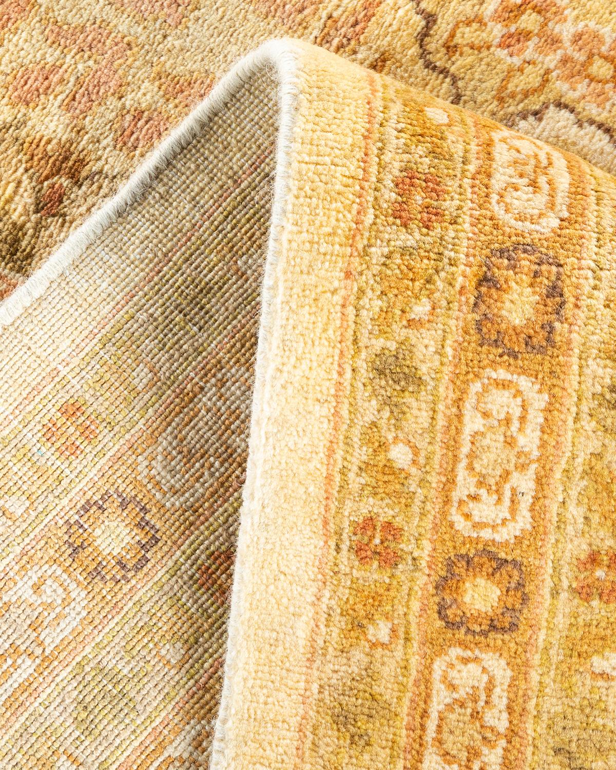 Wool One of a Kind Hand Knotted Traditional Oriental Mogul Ivory Area Rug For Sale