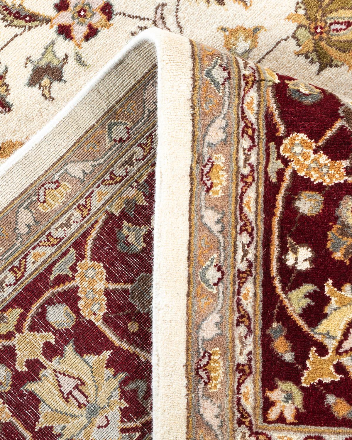 Wool One of a Kind Hand Knotted Traditional Oriental Mogul Ivory Area Rug For Sale