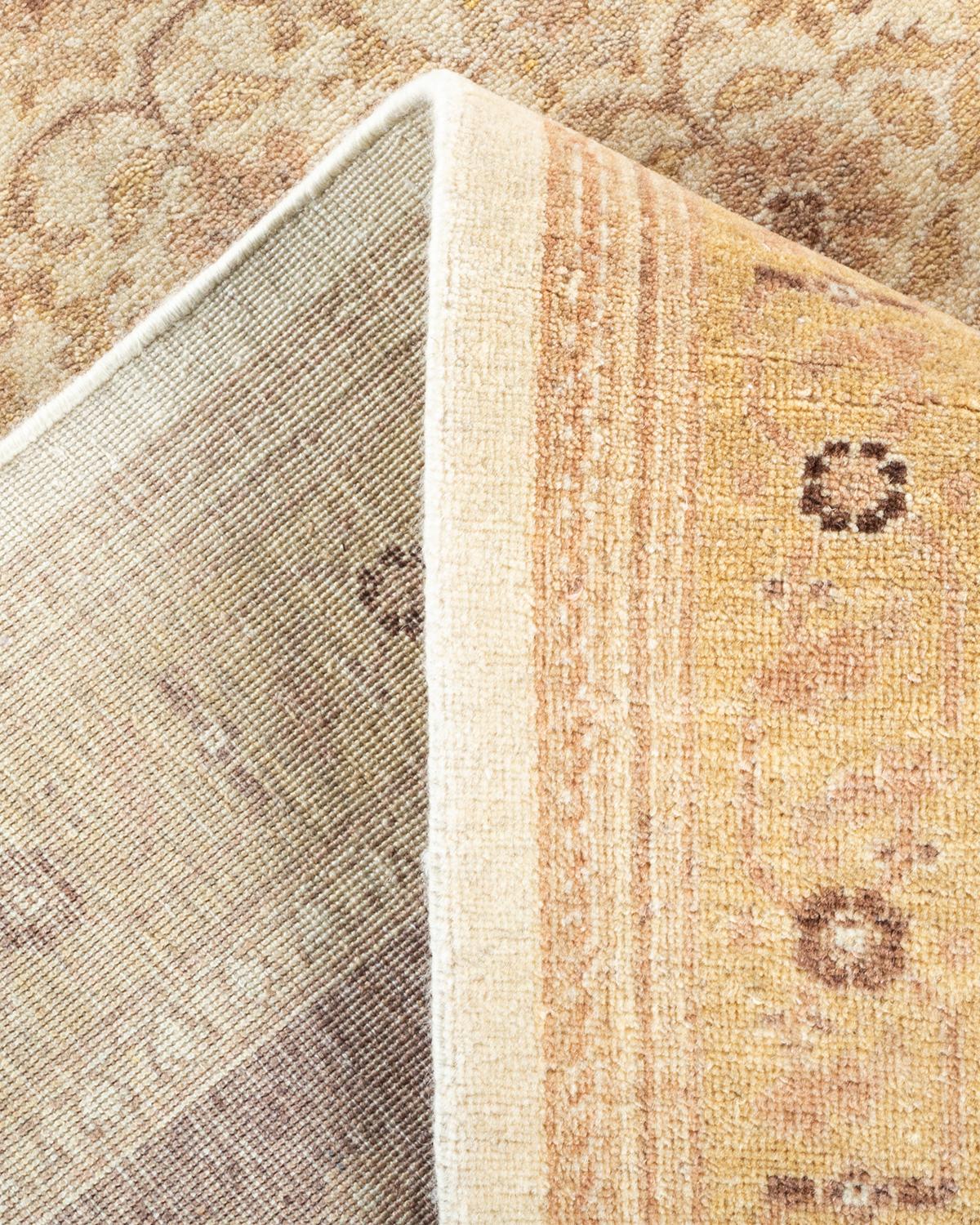 Wool One of a Kind Hand Knotted Traditional Oriental Mogul Ivory Area Rug For Sale