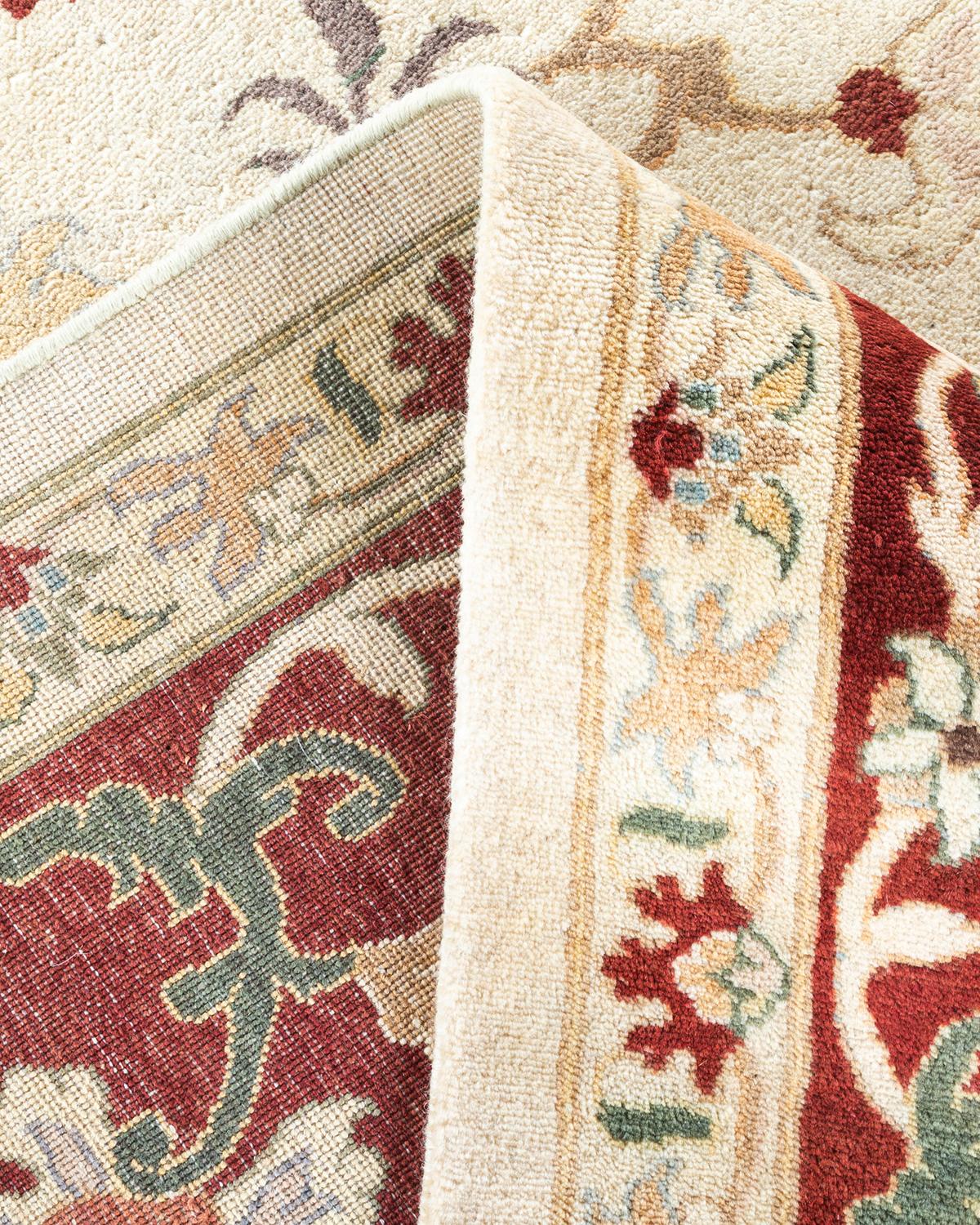 Wool One of a Kind Hand Knotted Traditional Oriental Mogul Ivory Area Rug For Sale