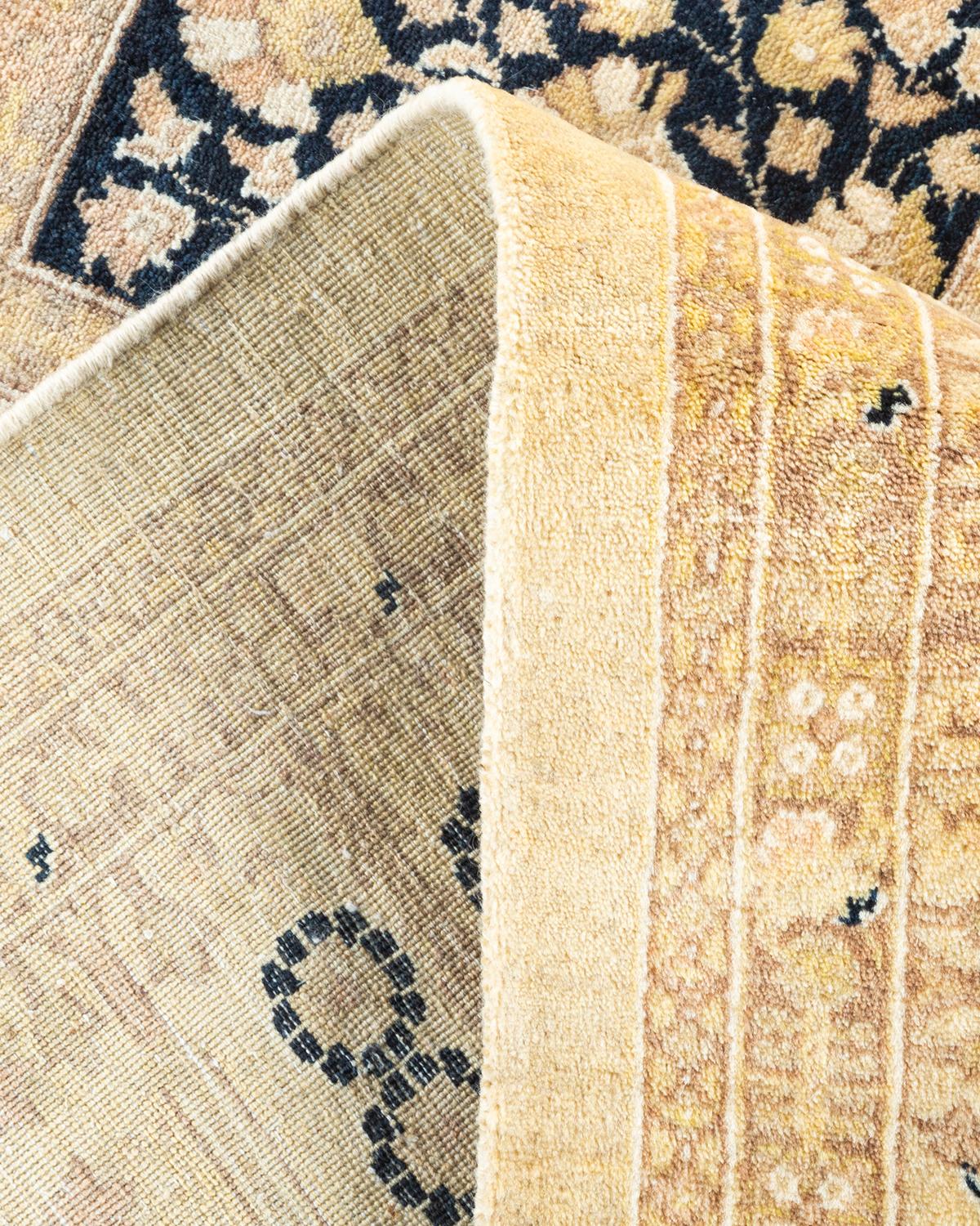 Wool One of a Kind Hand Knotted Traditional Oriental Mogul Ivory Area Rug For Sale