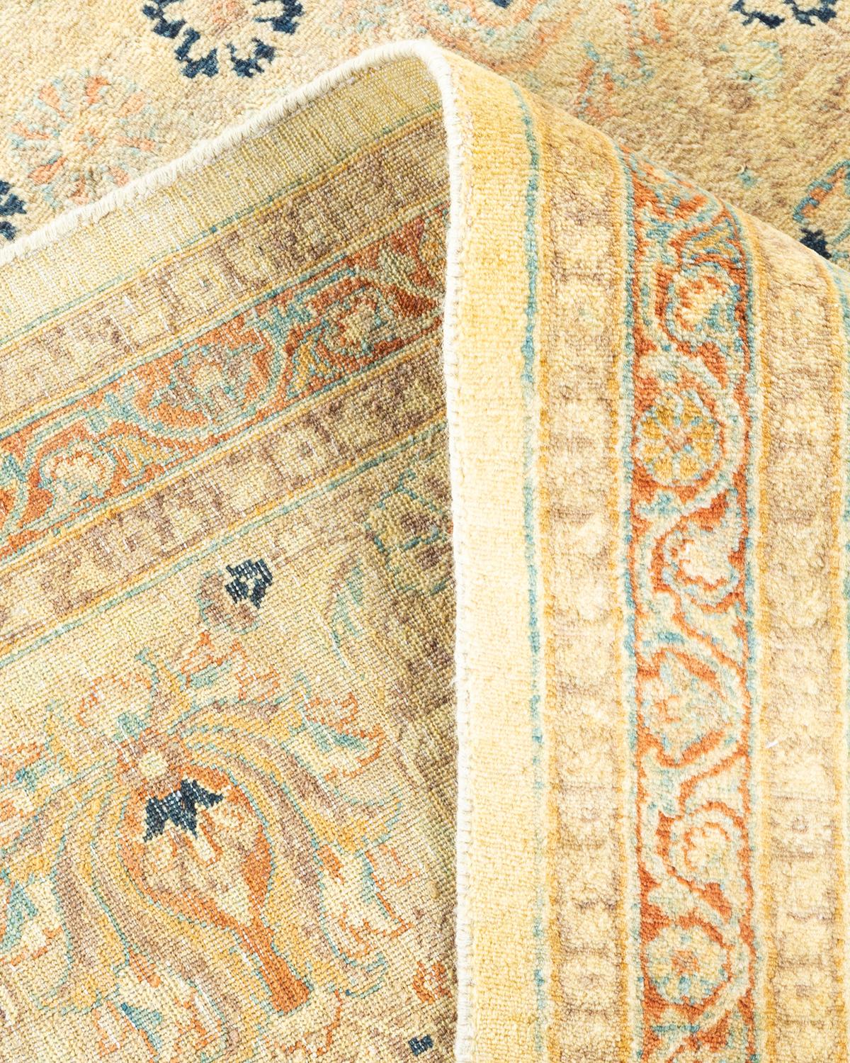 Einzigartiger handgeknpfter traditioneller orientalischer Mogul-Teppich in Elfenbein (Wolle) im Angebot