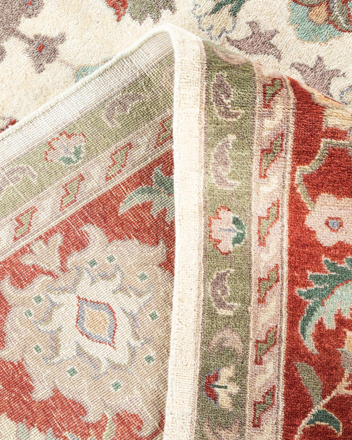 Alfombra única anudada a mano tradicional oriental Mogul marfil Lana en venta