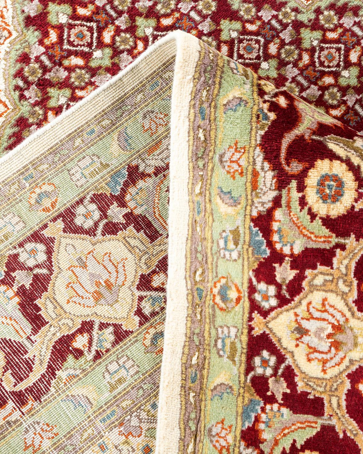 Wool One of a Kind Hand Knotted Traditional Oriental Mogul Ivory Area Rug For Sale