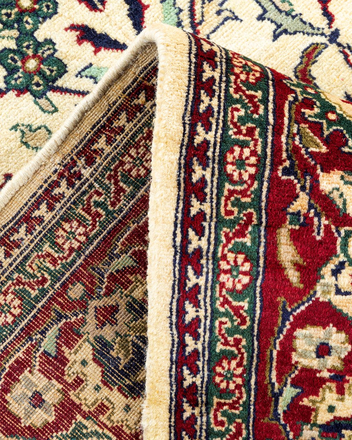 Wool One of a Kind Hand Knotted Traditional Oriental Mogul Ivory Area Rug For Sale