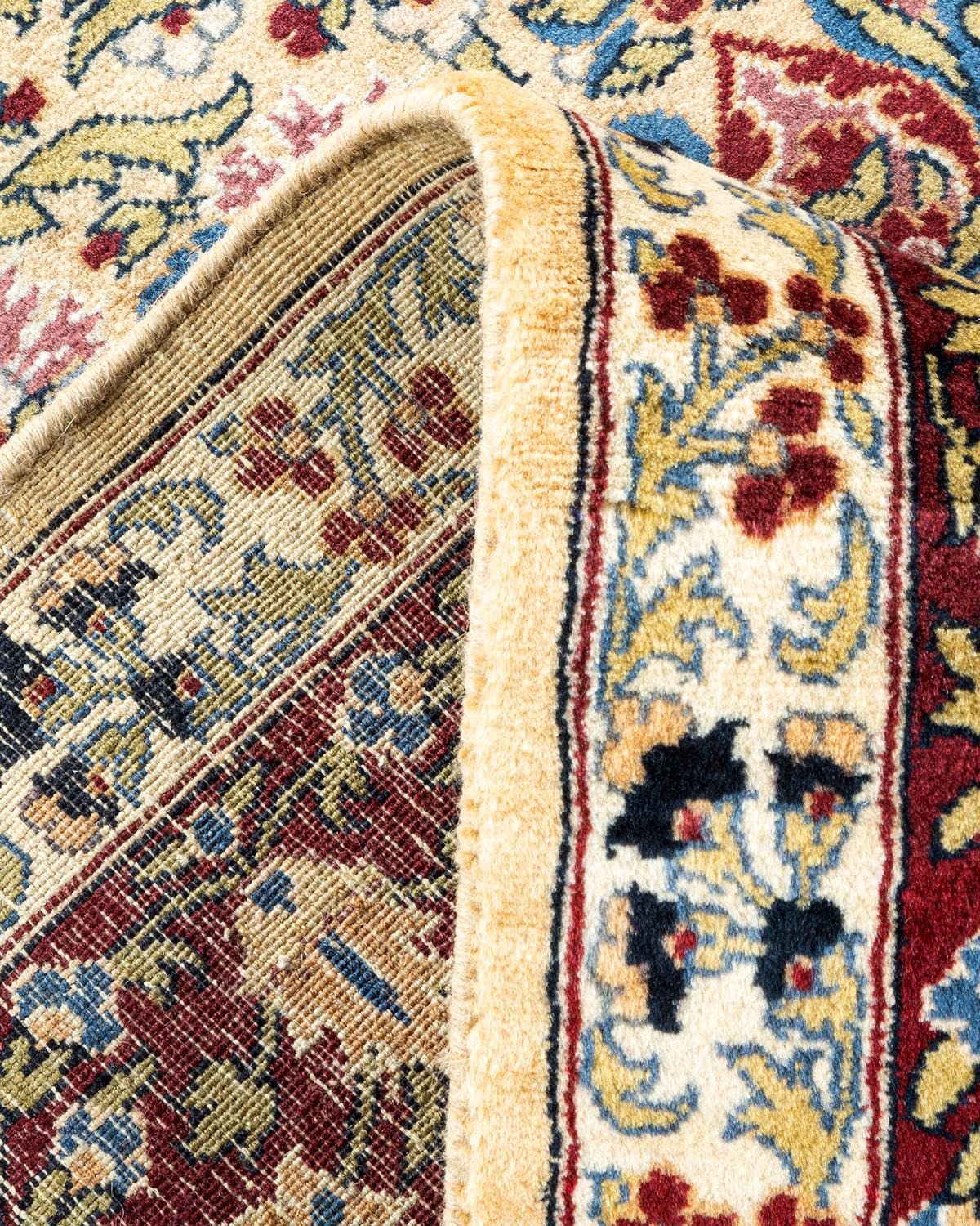 Einzigartiger handgeknpfter traditioneller orientalischer Mogul-Teppich in Elfenbein (Wolle)