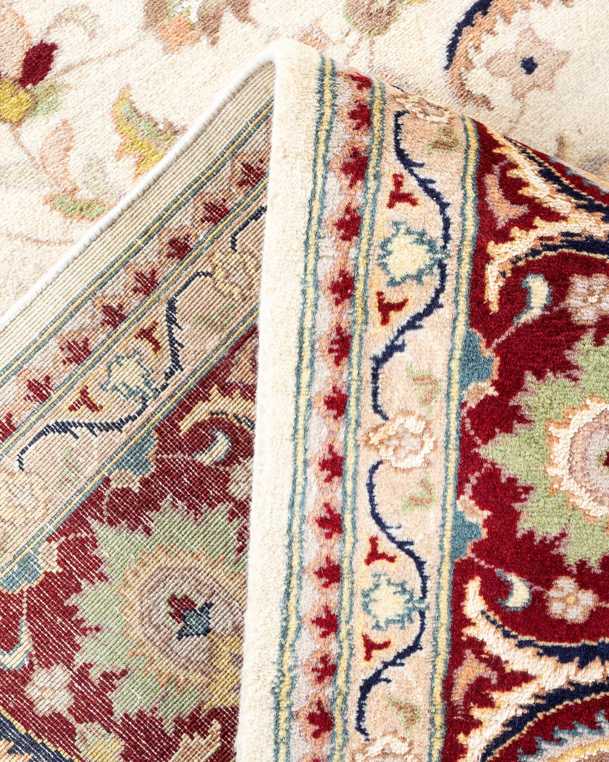 Wool One of a Kind Hand Knotted Traditional Oriental Mogul Ivory Area Rug For Sale
