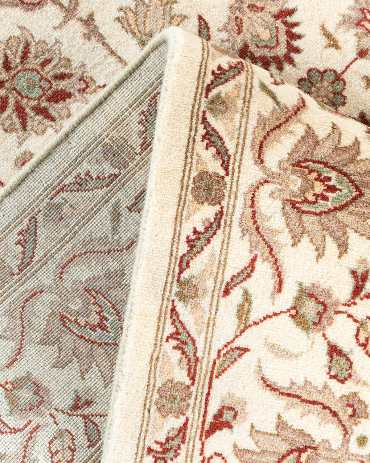 Einzigartiger handgeknpfter traditioneller orientalischer Mogul-Teppich in Elfenbein (Wolle) im Angebot