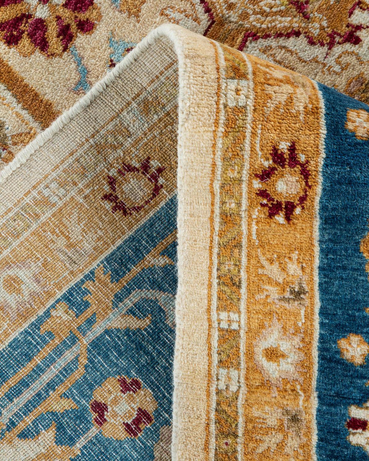 Wool One of a Kind Hand Knotted Traditional Oriental Mogul Ivory Area Rug For Sale