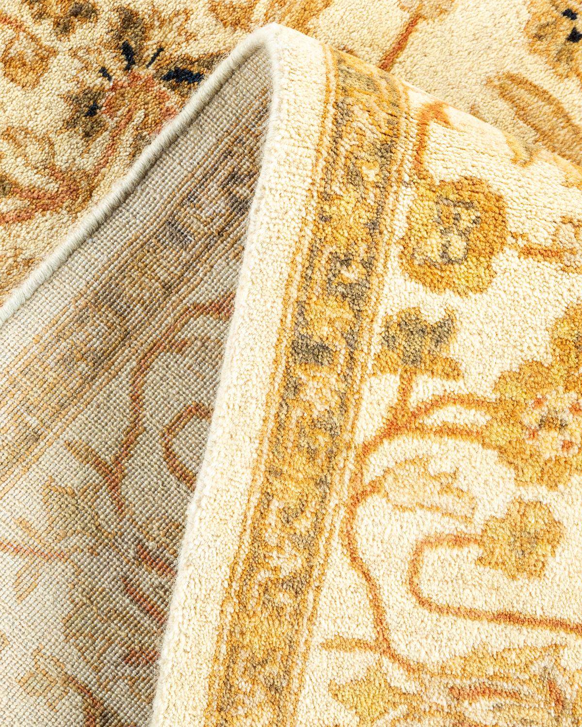 Wool One of a Kind Hand Knotted Traditional Oriental Mogul Ivory Area Rug For Sale