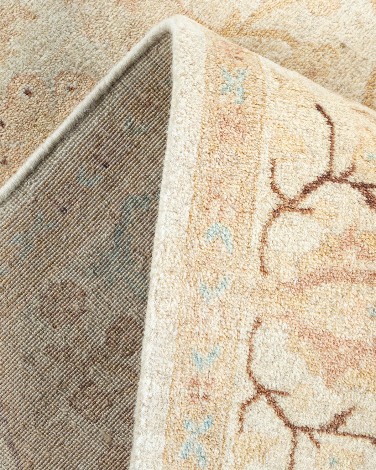 Wool One of a Kind Hand Knotted Traditional Oriental Mogul Ivory Area Rug