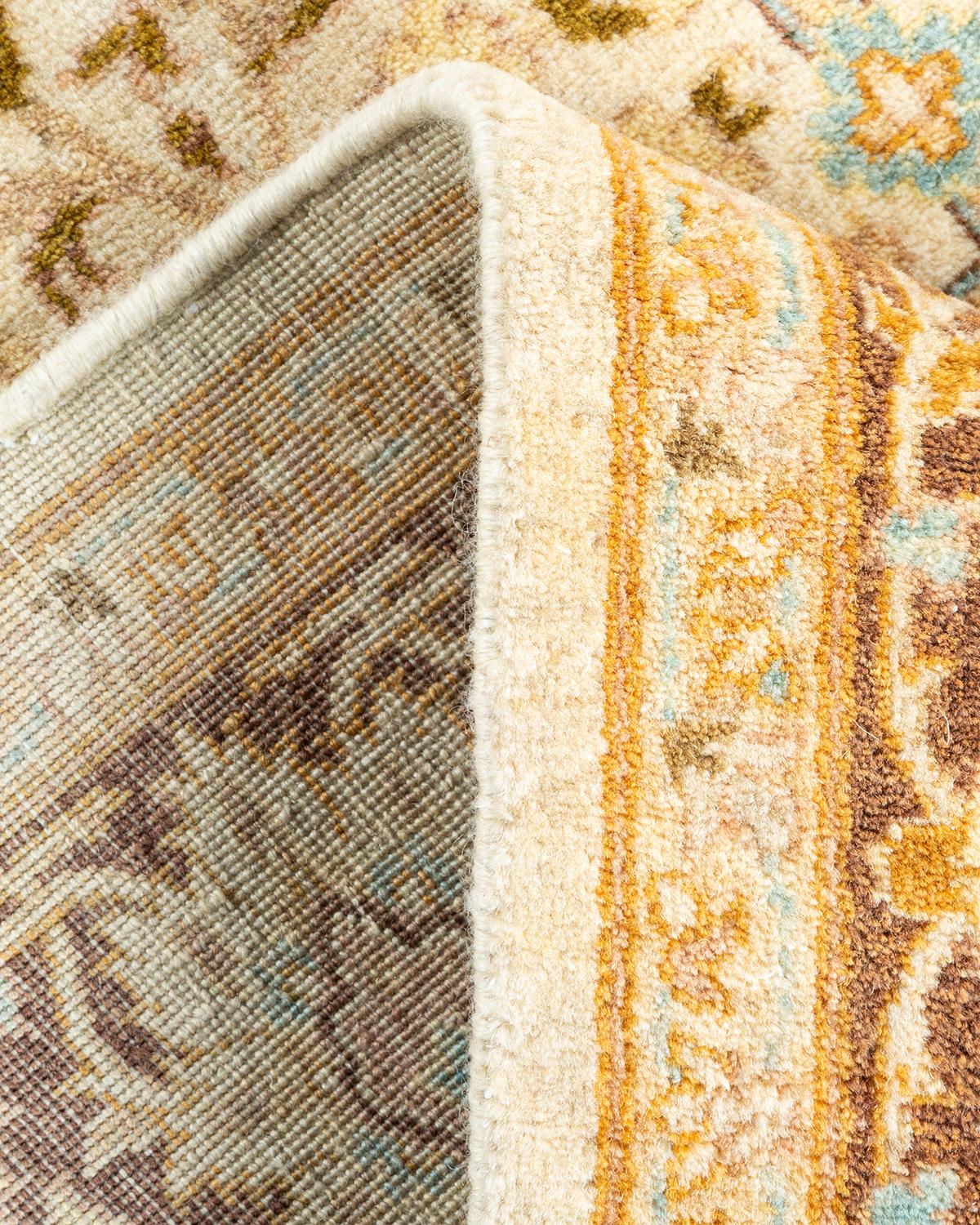 Wool One of a Kind Hand Knotted Traditional Oriental Mogul Ivory Area Rug For Sale