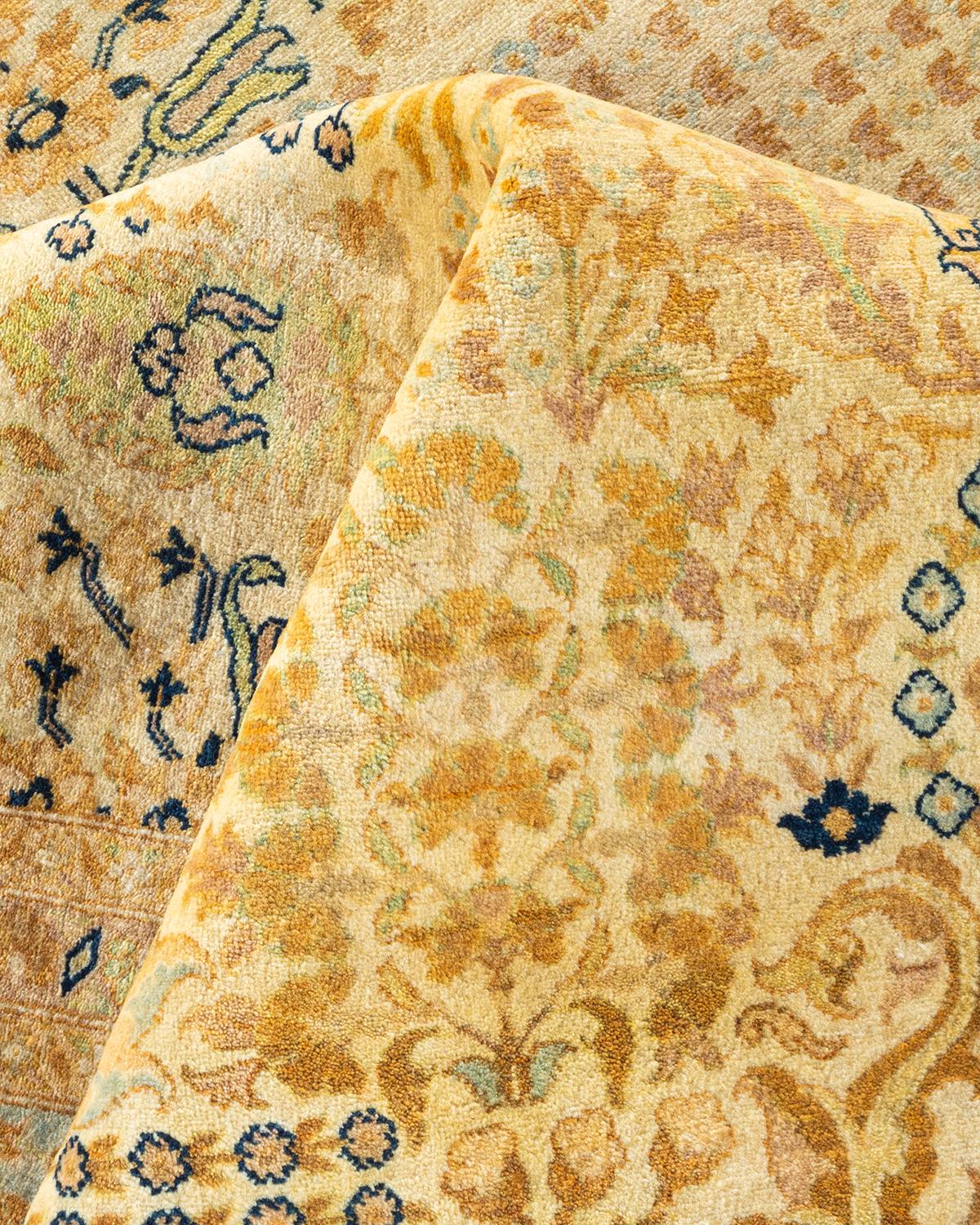 Einzigartiger handgeknpfter traditioneller orientalischer Mogul-Teppich in Elfenbein 1