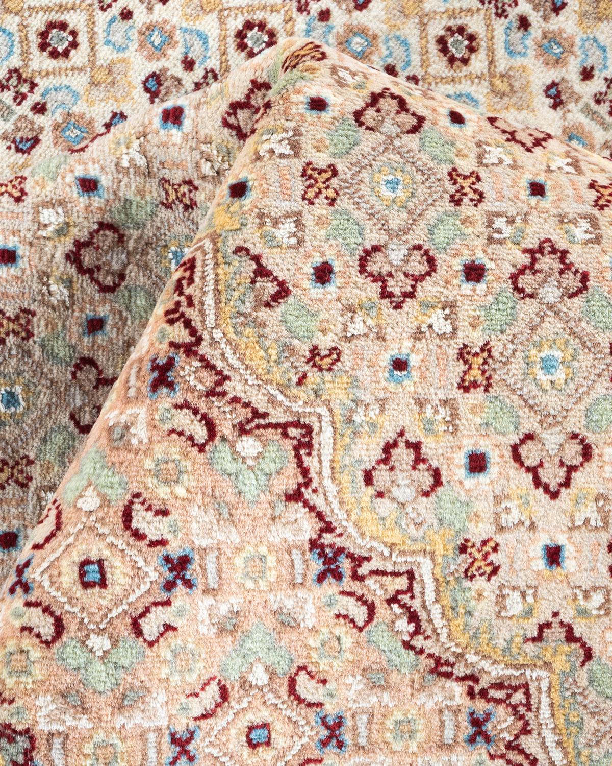 Einzigartiger handgeknpfter traditioneller orientalischer Mogul-Teppich in Elfenbein im Angebot 1