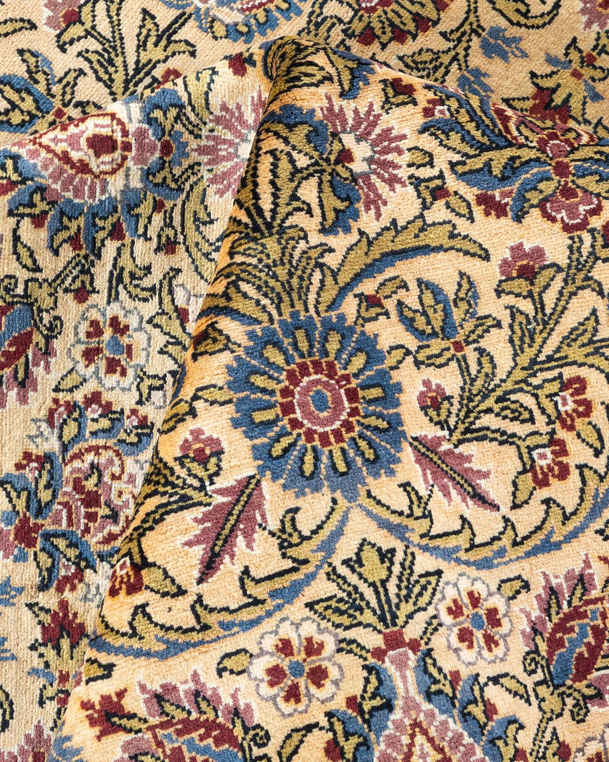 One of a Kind Hand Knotted Traditional Oriental Mogul Ivory Area Rug For Sale 1