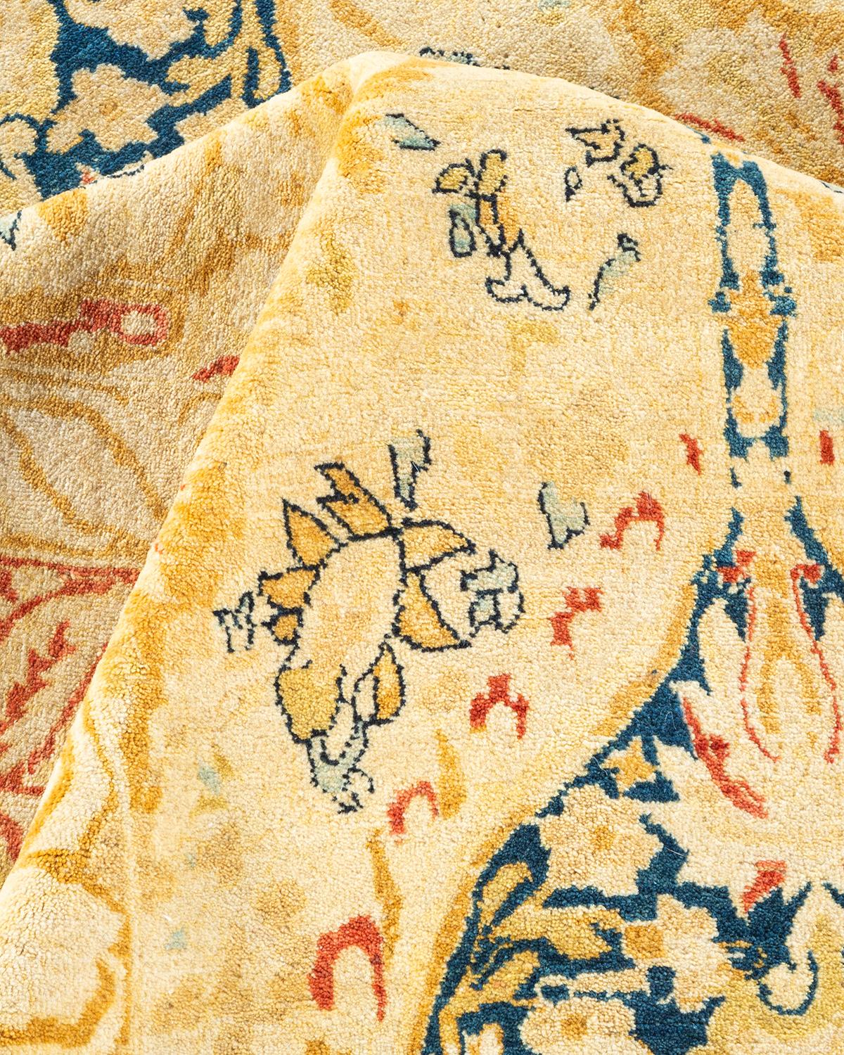 Einzigartiger handgeknpfter traditioneller orientalischer Mogul-Teppich in Elfenbein im Angebot 1