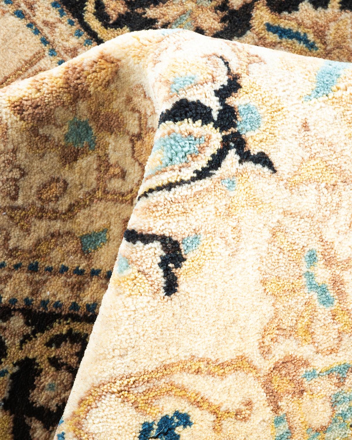 One of a Kind Hand Knotted Traditional Oriental Mogul Ivory Area Rug For Sale 1