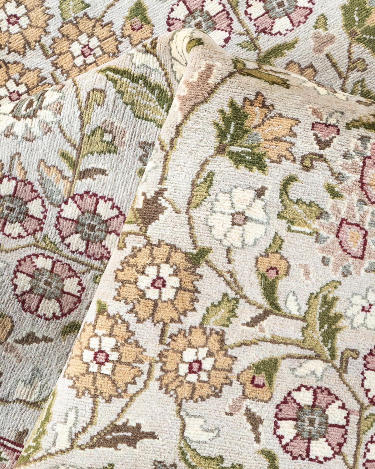 Einzigartiger handgeknpfter traditioneller orientalischer Mogul-Teppich in Elfenbein im Angebot 1