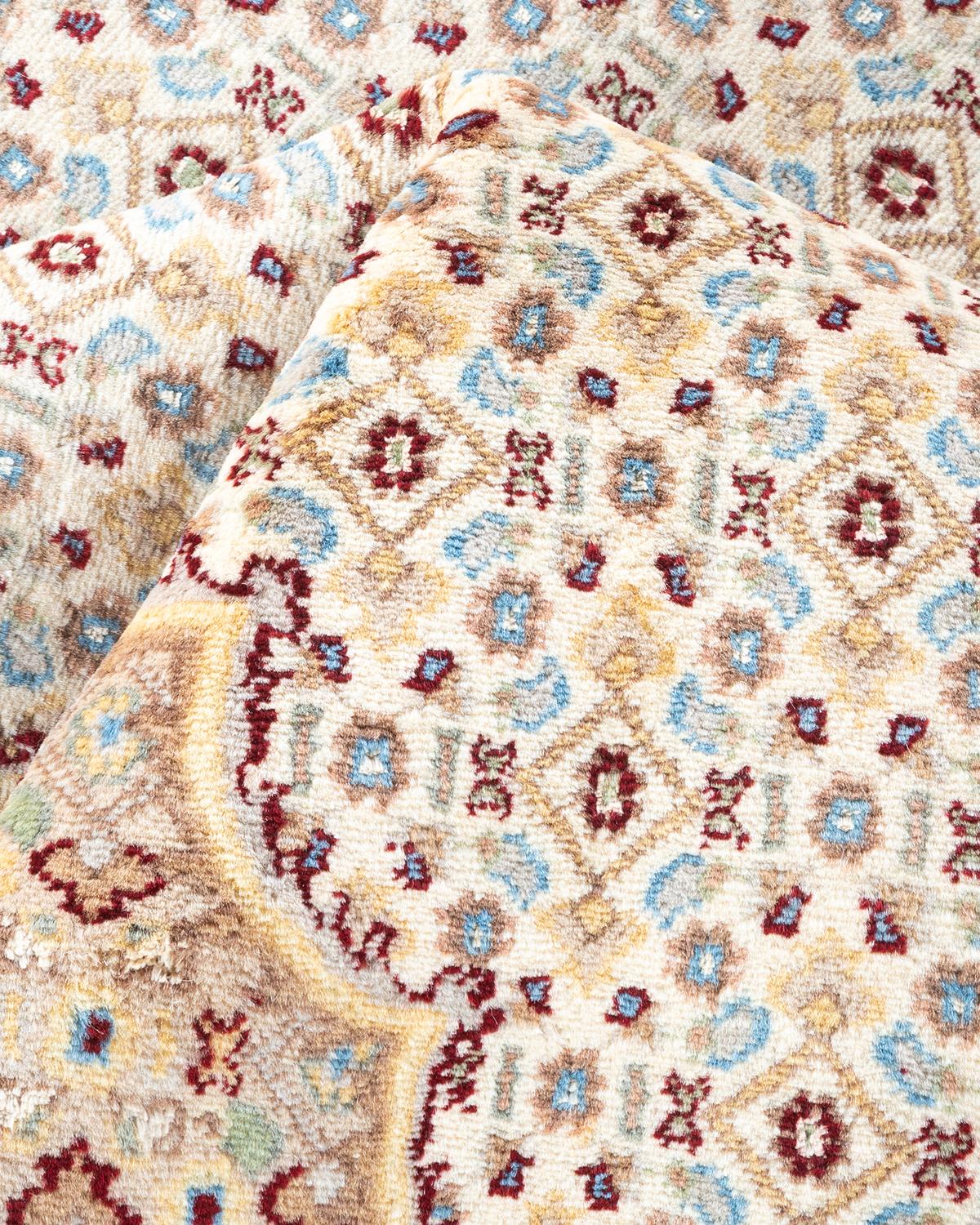 One of a Kind Hand Knotted Traditional Oriental Mogul Ivory Area Rug For Sale 1